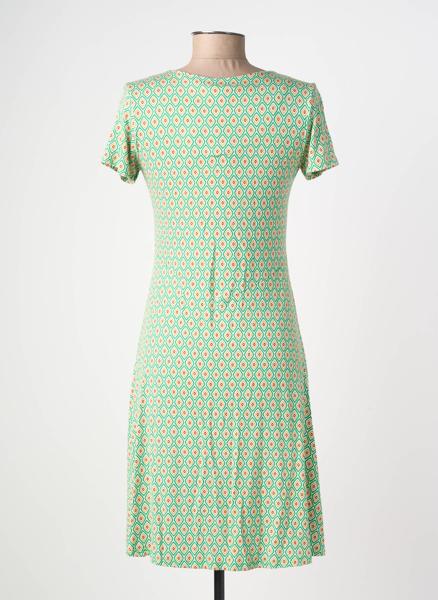 Rochie midi imprimeu fantezie mâneci scurte verde LINGAM femeie