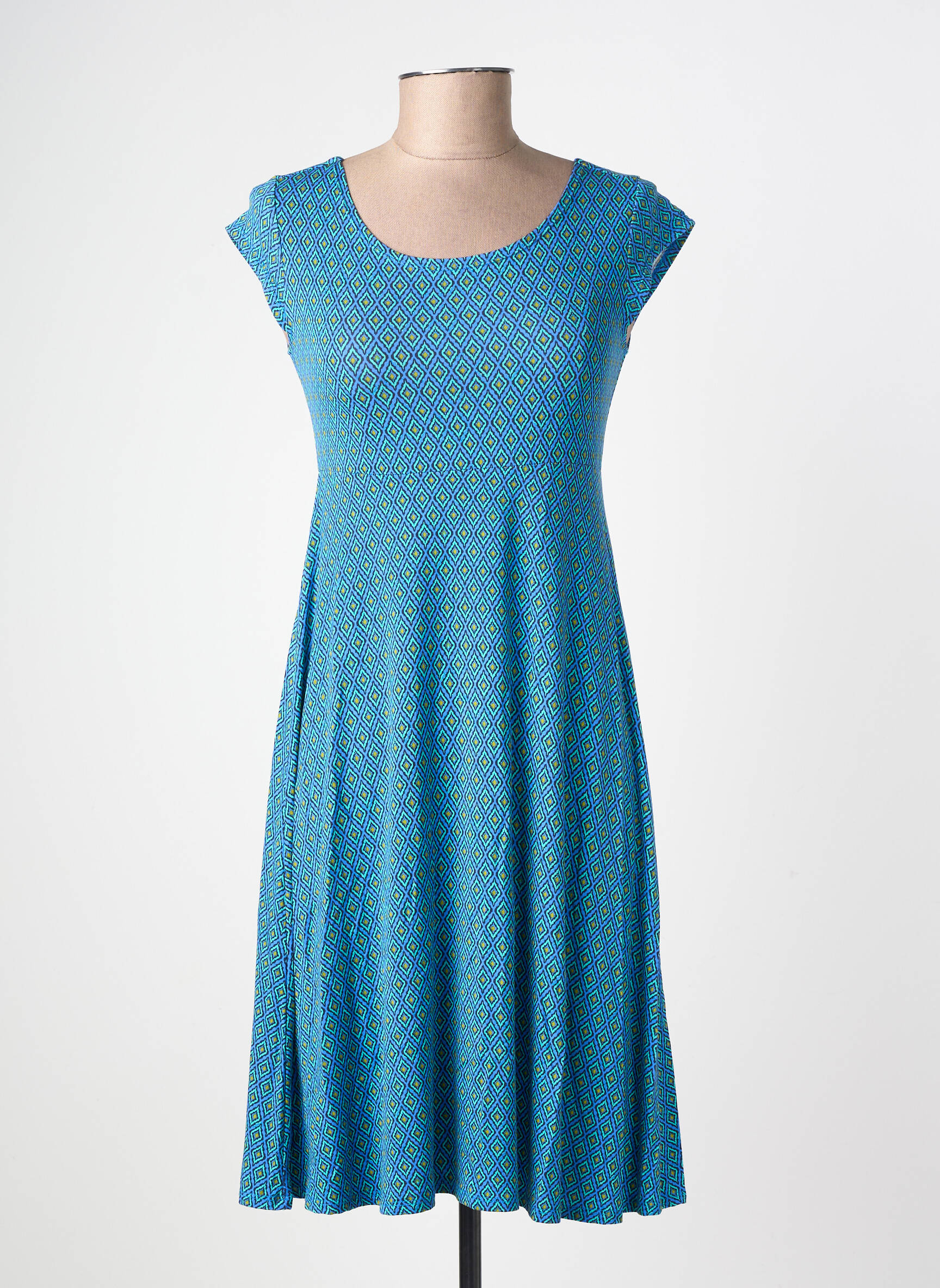 Rochie midi imprimeu fantezie mâneci scurte albastru LINGAM femeie