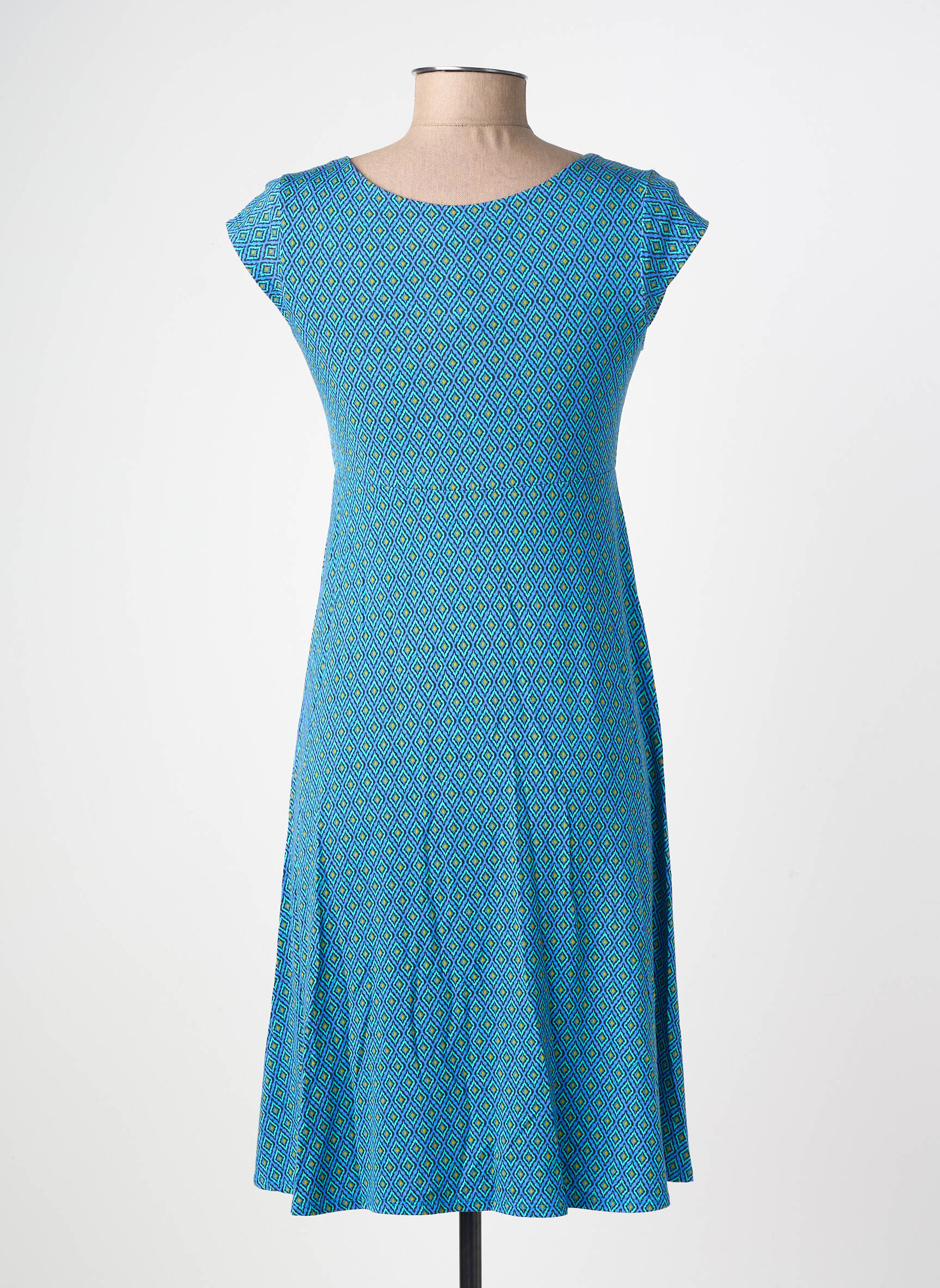 Rochie midi imprimeu fantezie mâneci scurte albastru LINGAM femeie