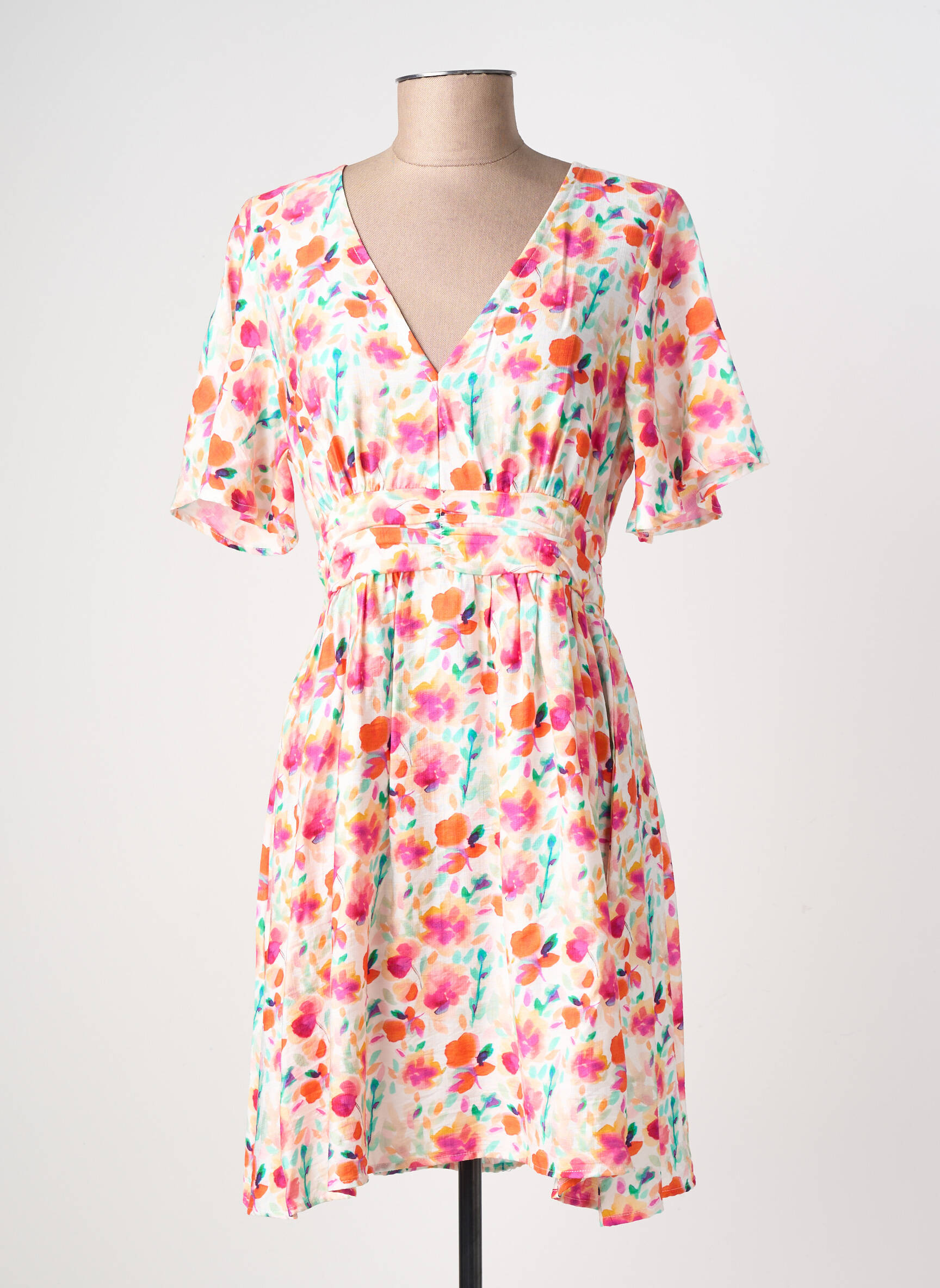 Rochie midi mâneci scurte mâneci scurte alb CERISE BLUE femeie
