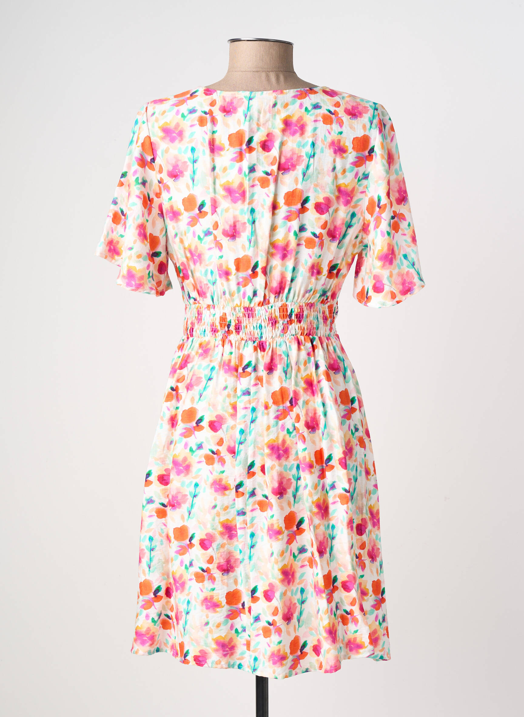 Rochie midi mâneci scurte mâneci scurte alb CERISE BLUE femeie