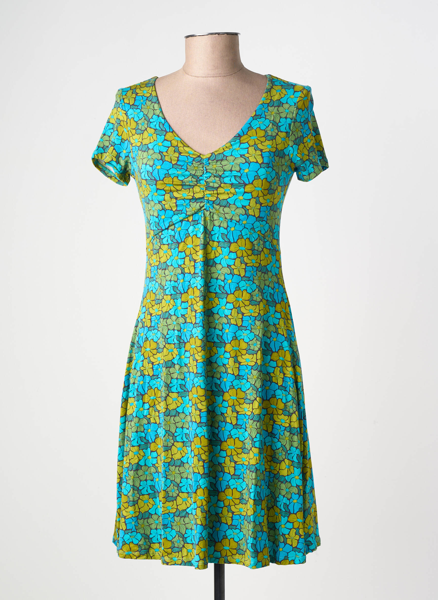 Rochie midi imprimeu fantezie mâneci scurte verde LINGAM femeie