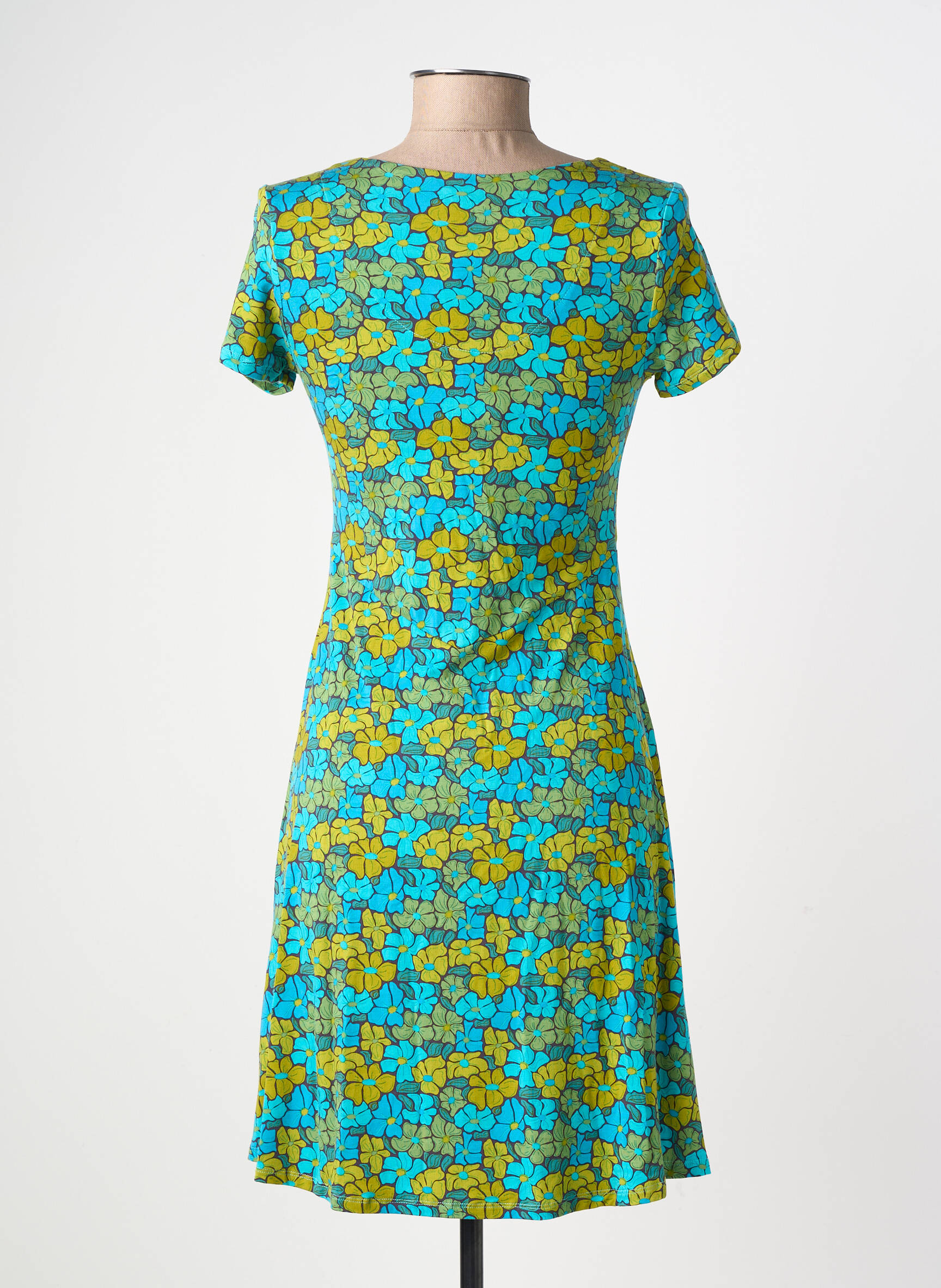 Rochie midi imprimeu fantezie mâneci scurte verde LINGAM femeie