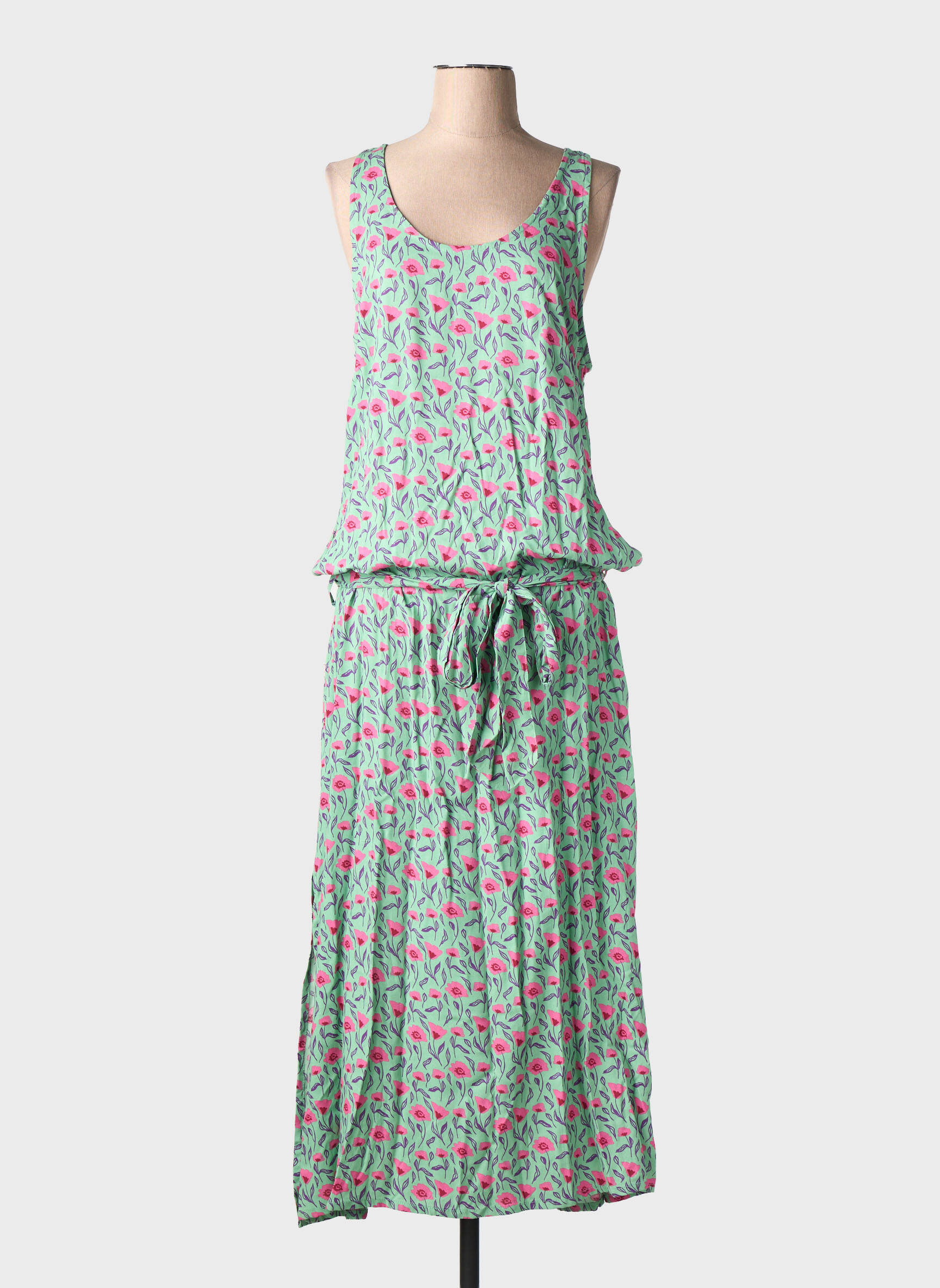 Rochie lungă imprimeu fantezie fără mâneci verde LINGAM femeie
