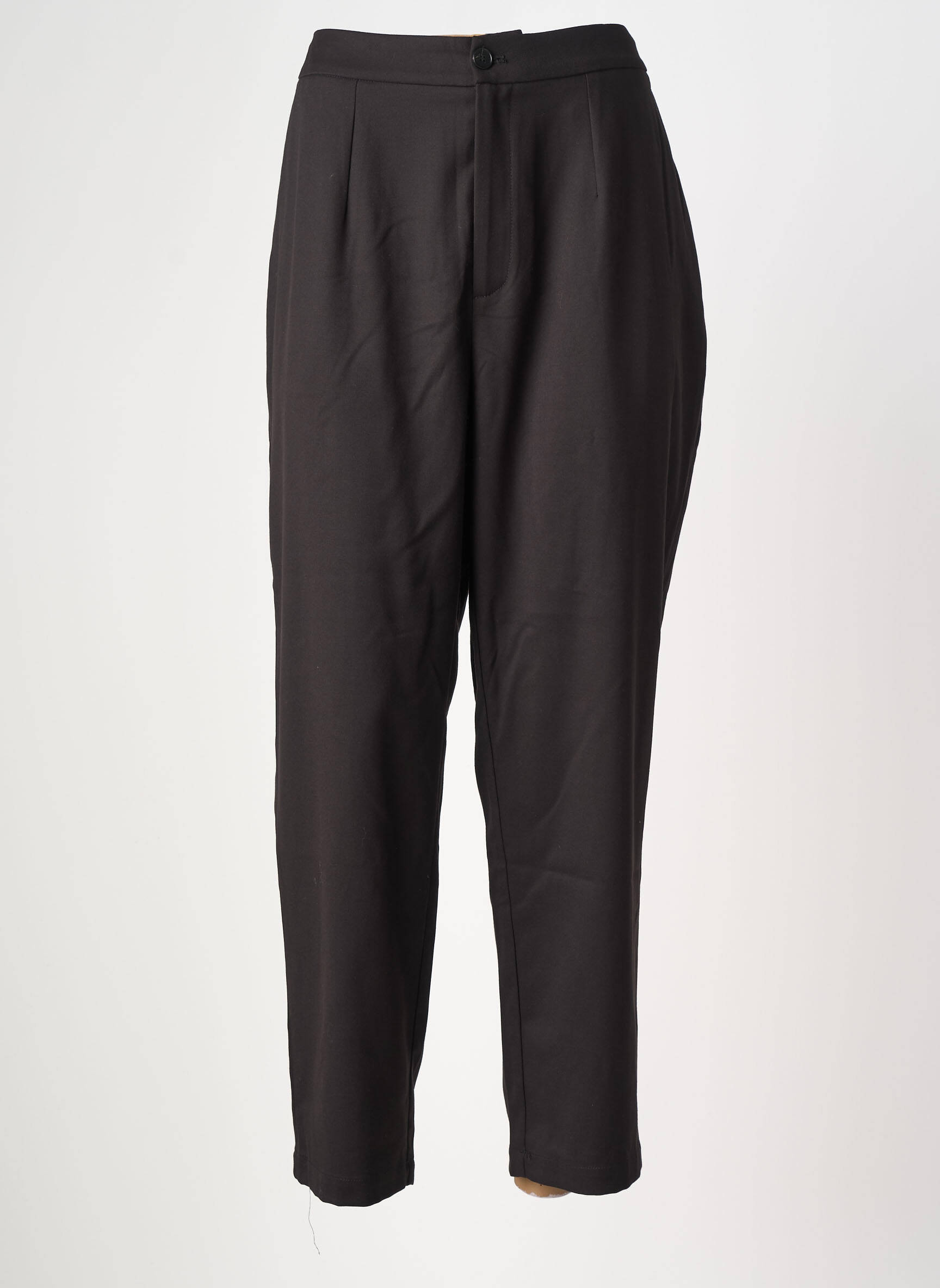 Pantalon chino țesătură poplin talie înaltă negru C'MELODIE femeie