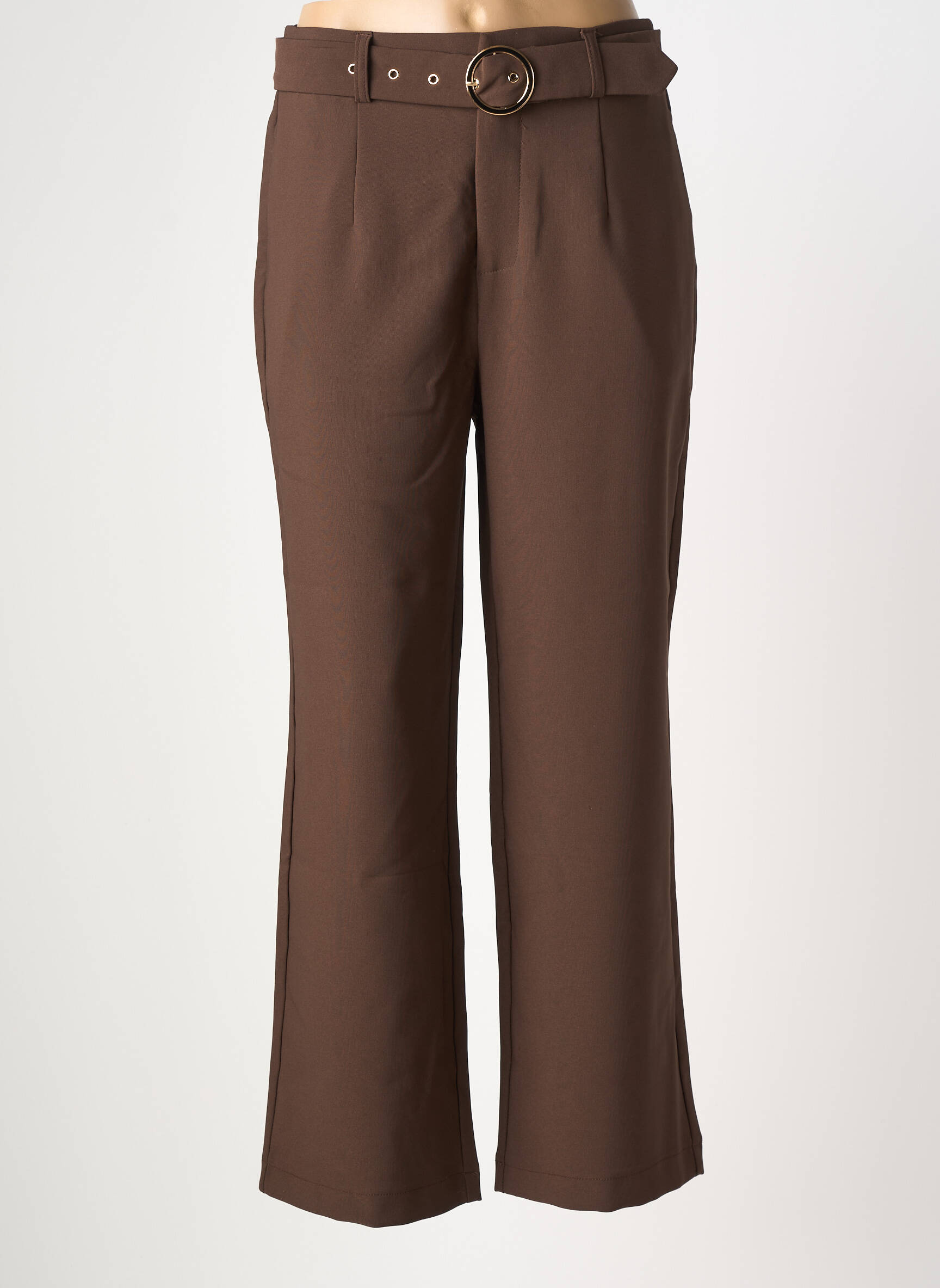 Pantalon drept țesătură poplin mărime normală maro BY ONE femeie