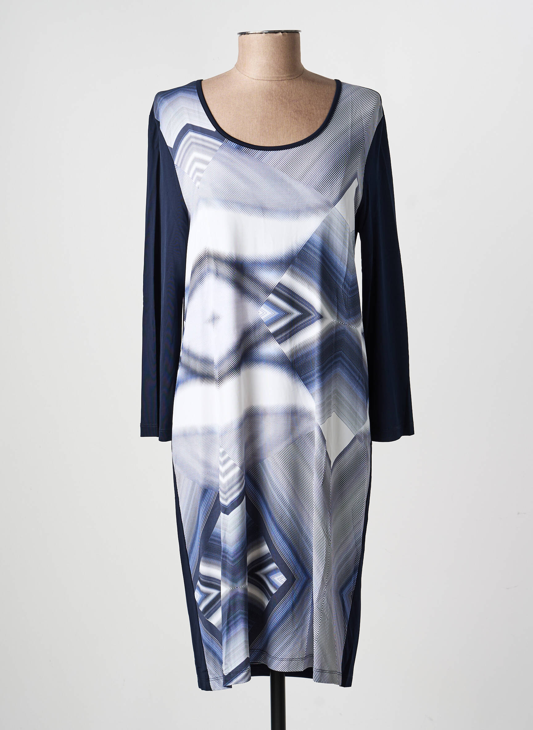 Rochie midi imprimeu fantezie mâneci lungi albastru NATHALIE CHAIZE femeie