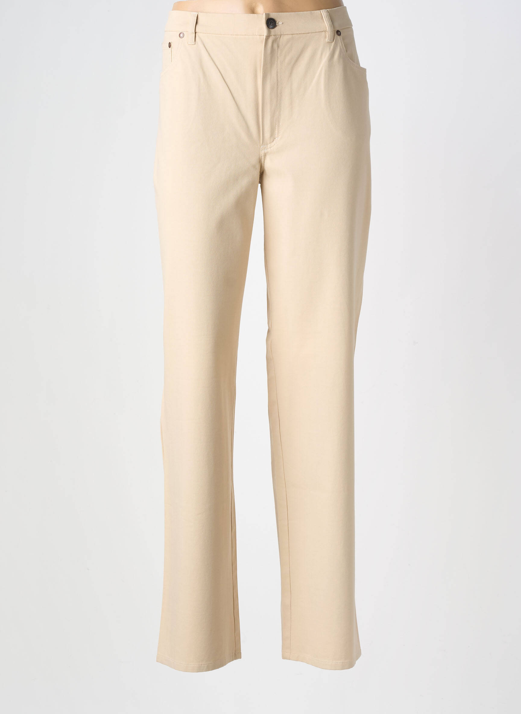 Pantalon drept țesătură poplin talie înaltă bej ROSA ROSAM femeie