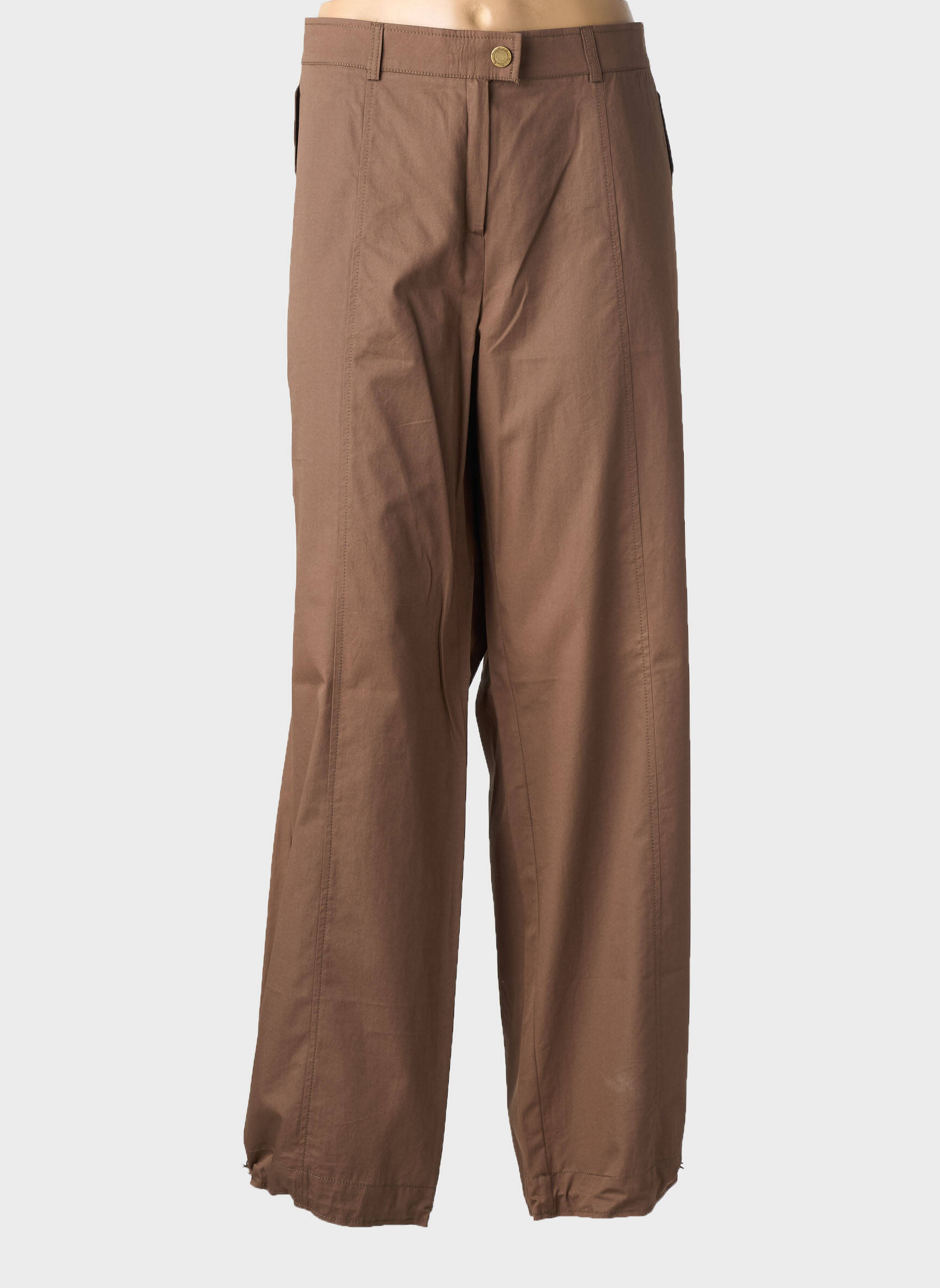 Pantalon drept țesătură poplin mărime normală maro FRANK WALDER femeie