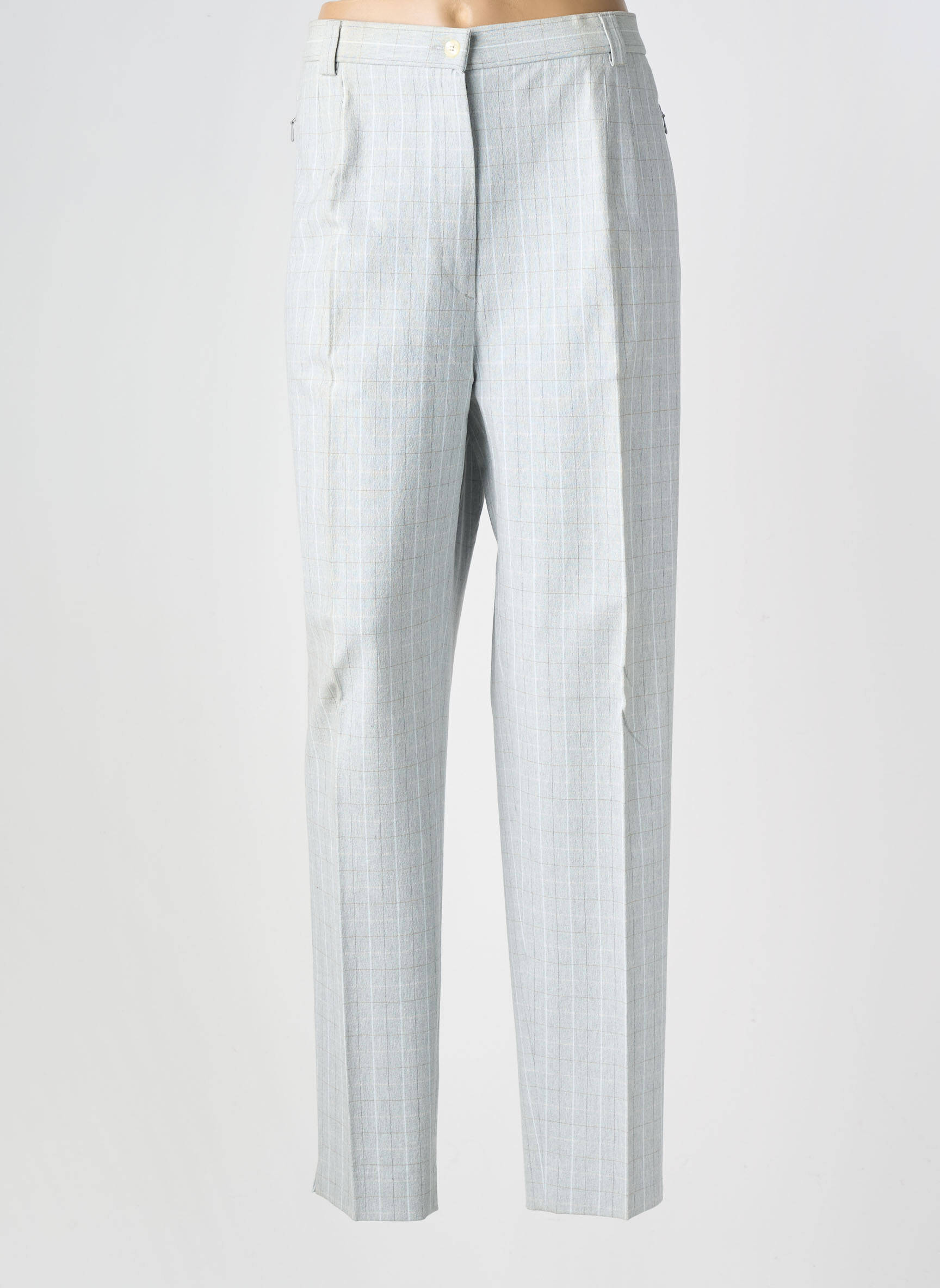Pantalon drept țesătură crep talie înaltă gri BRUNO SAINT HILAIRE femeie