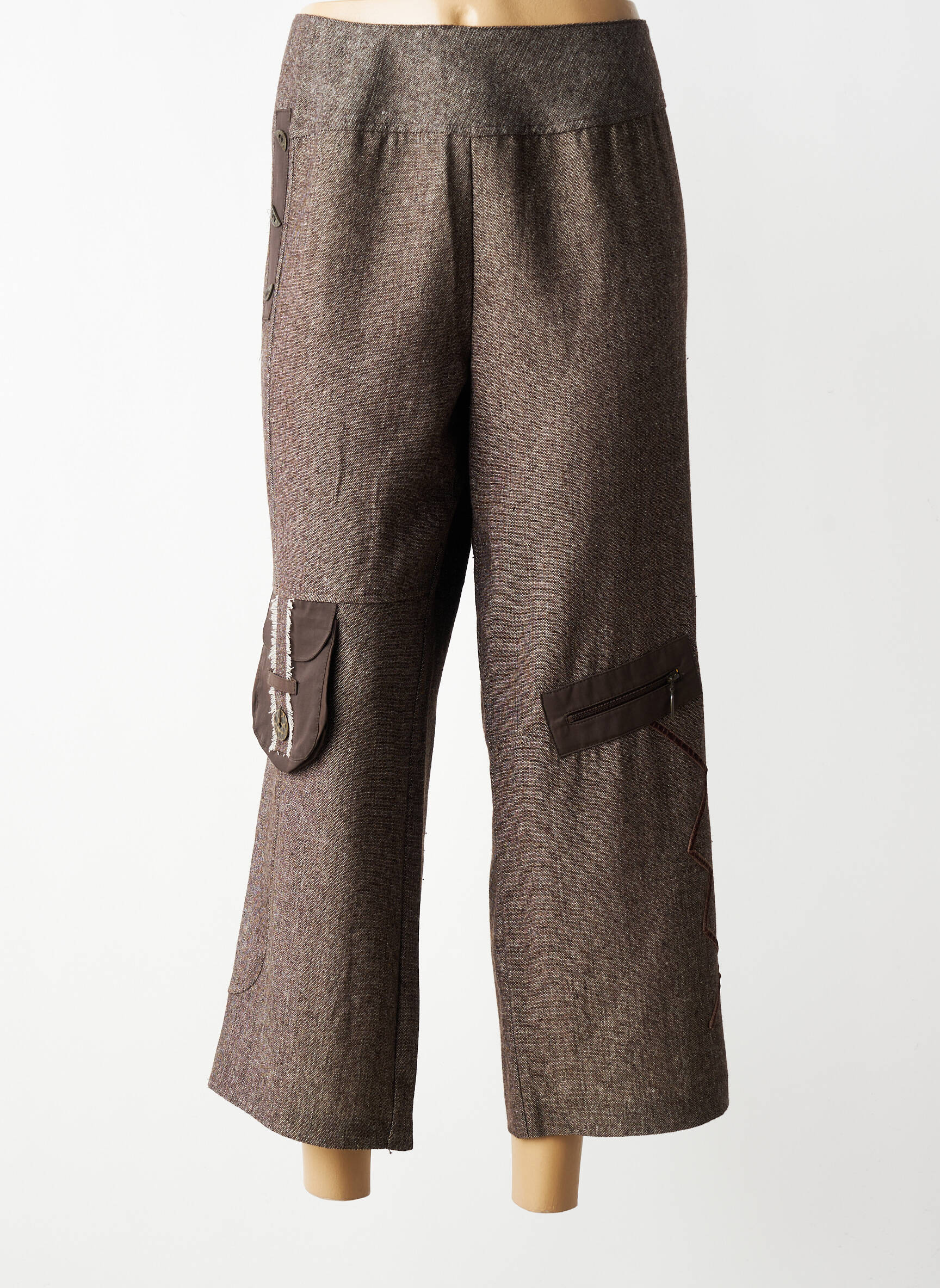 Pantalon 7/8 talie cu cleme mărime normală maro FIGURE LIBRE femeie