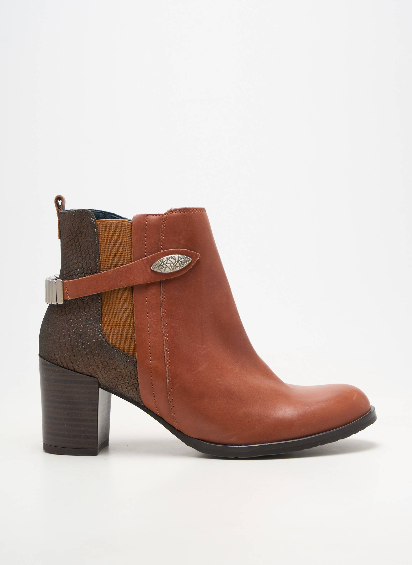 Botine/ghete material neted toc de 7 la 9 cm maro KARSTON femeie
