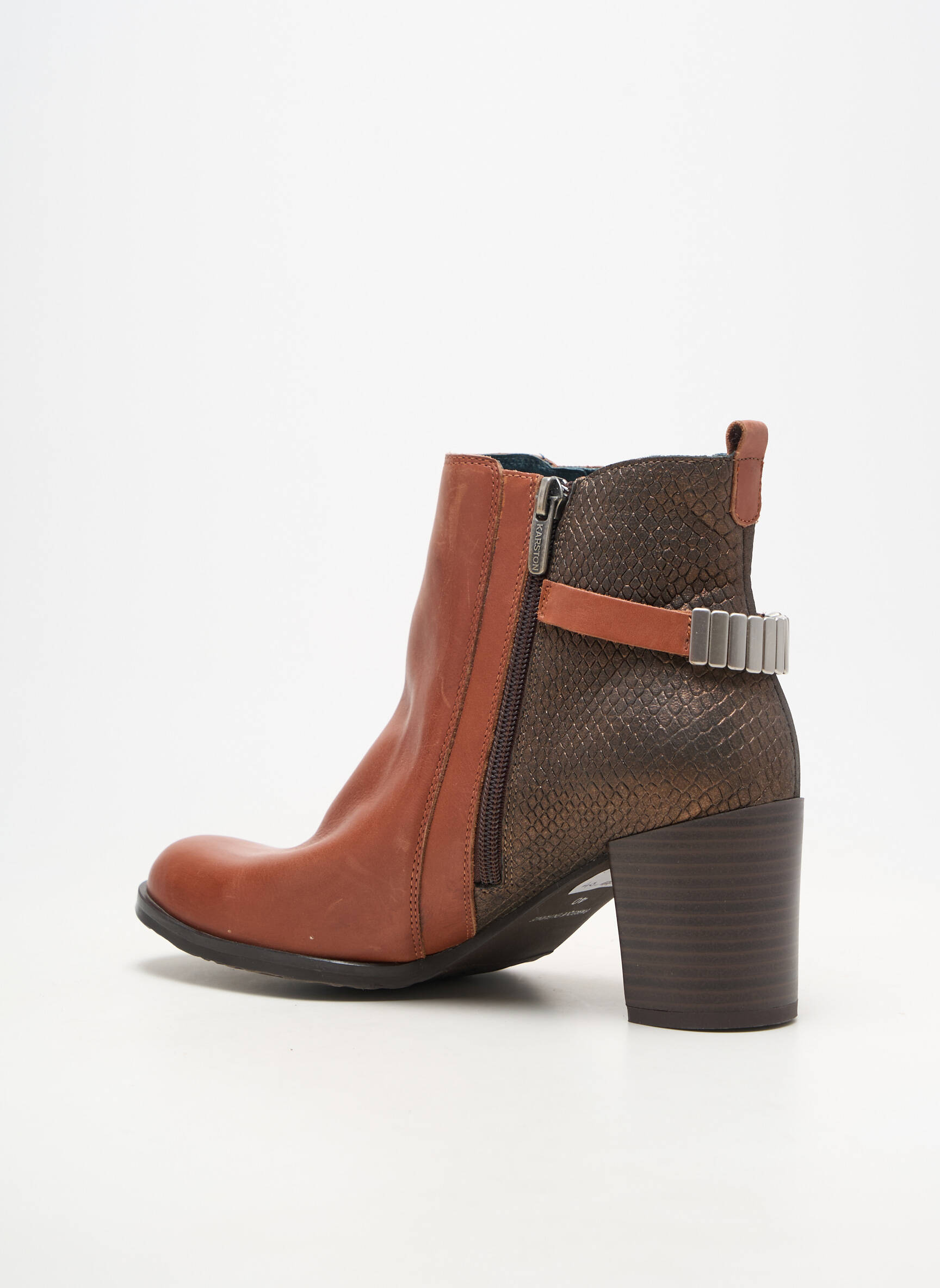 Botine/ghete material neted toc de 7 la 9 cm maro KARSTON femeie