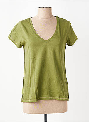 Tricou guler în v mâneci scurte verde KANOPE femeie