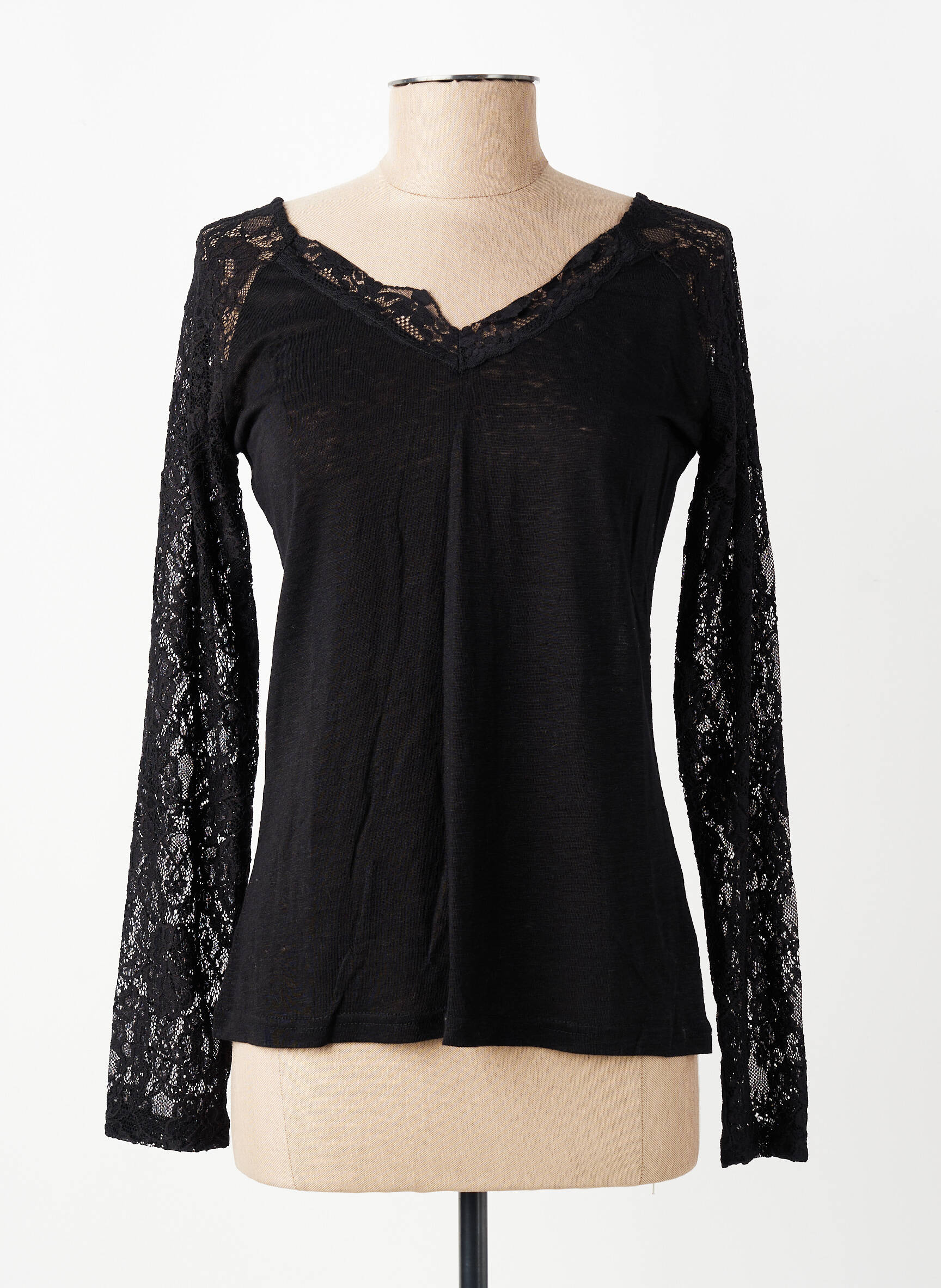 Top țesătură jersey mâneci lungi negru SCHOOL RAG femeie