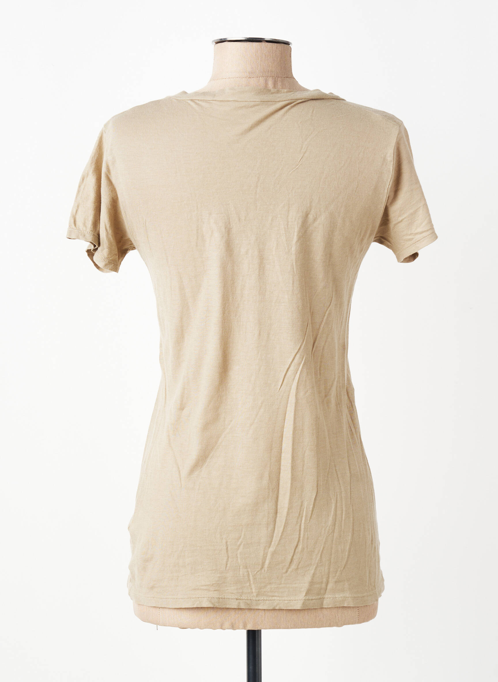 Tricou guler în v mâneci scurte bej AMERICAN VINTAGE femeie