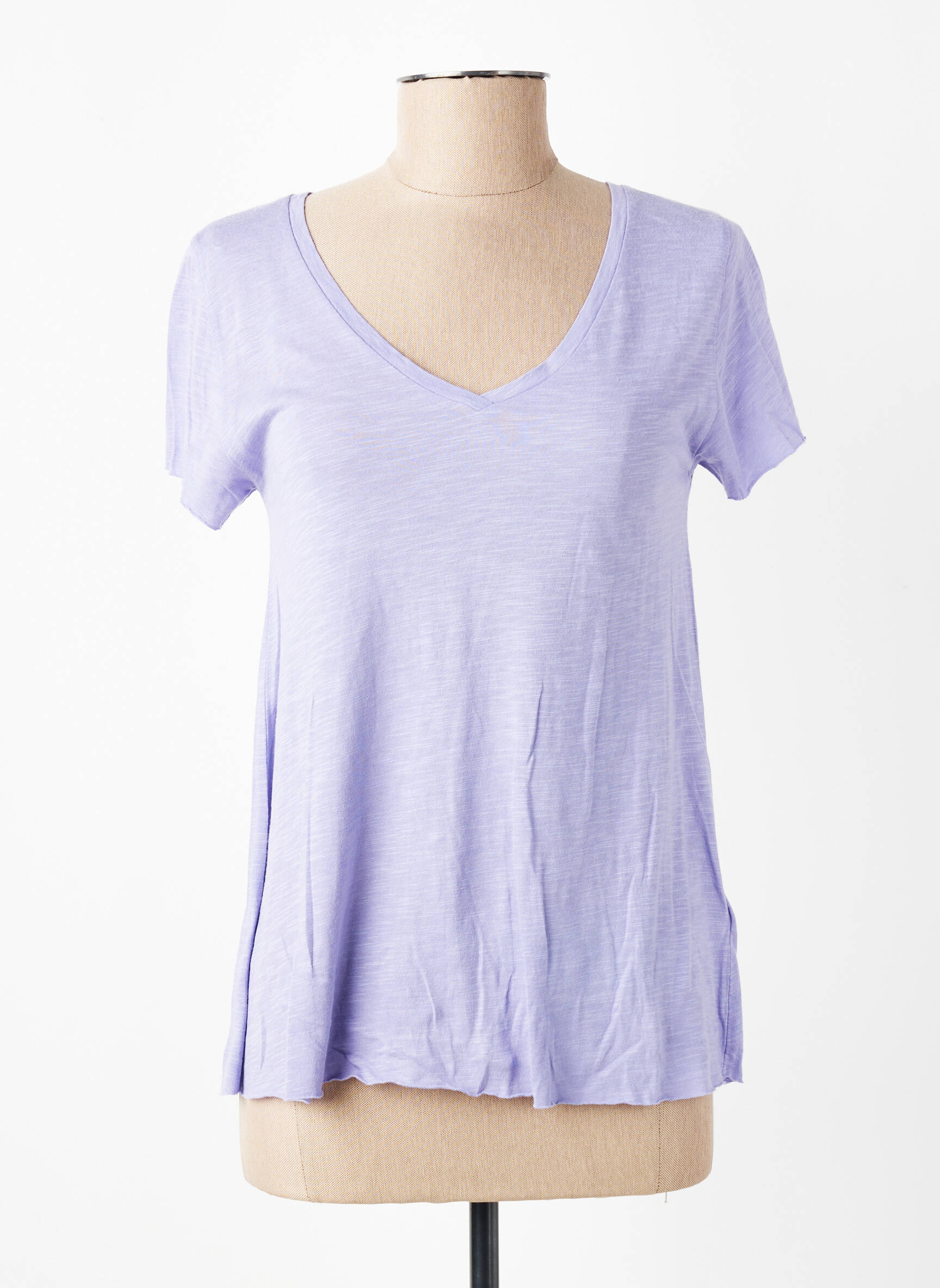 Tricou guler în v mâneci scurte violet AMERICAN VINTAGE femeie