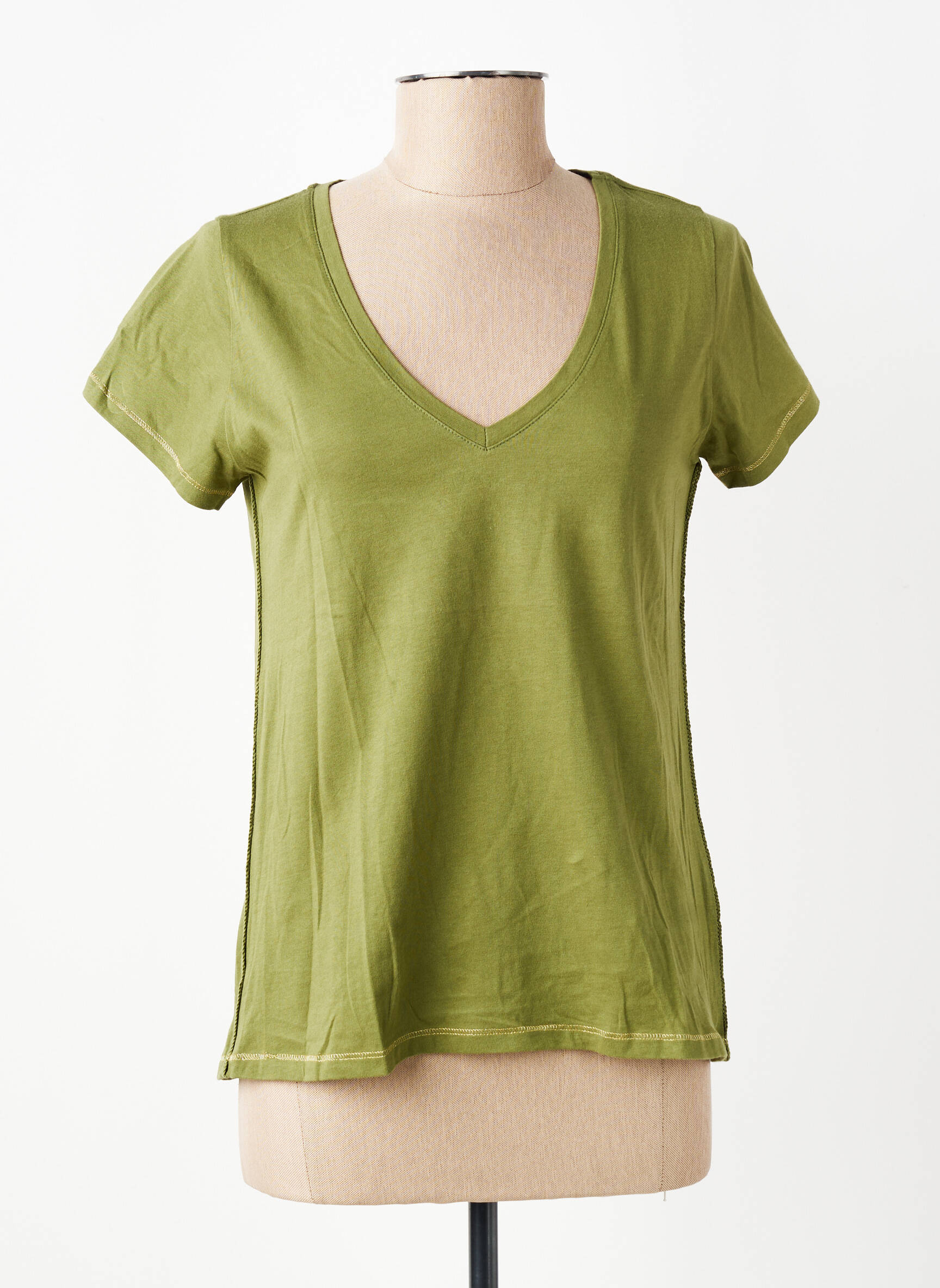 Tricou guler în v mâneci scurte verde KANOPE femeie