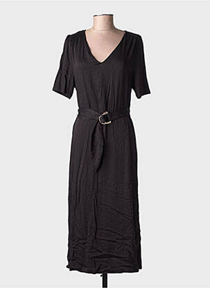 Rochie lungă țesătură poplin mâneci scurte negru LOLA ESPELETA femeie