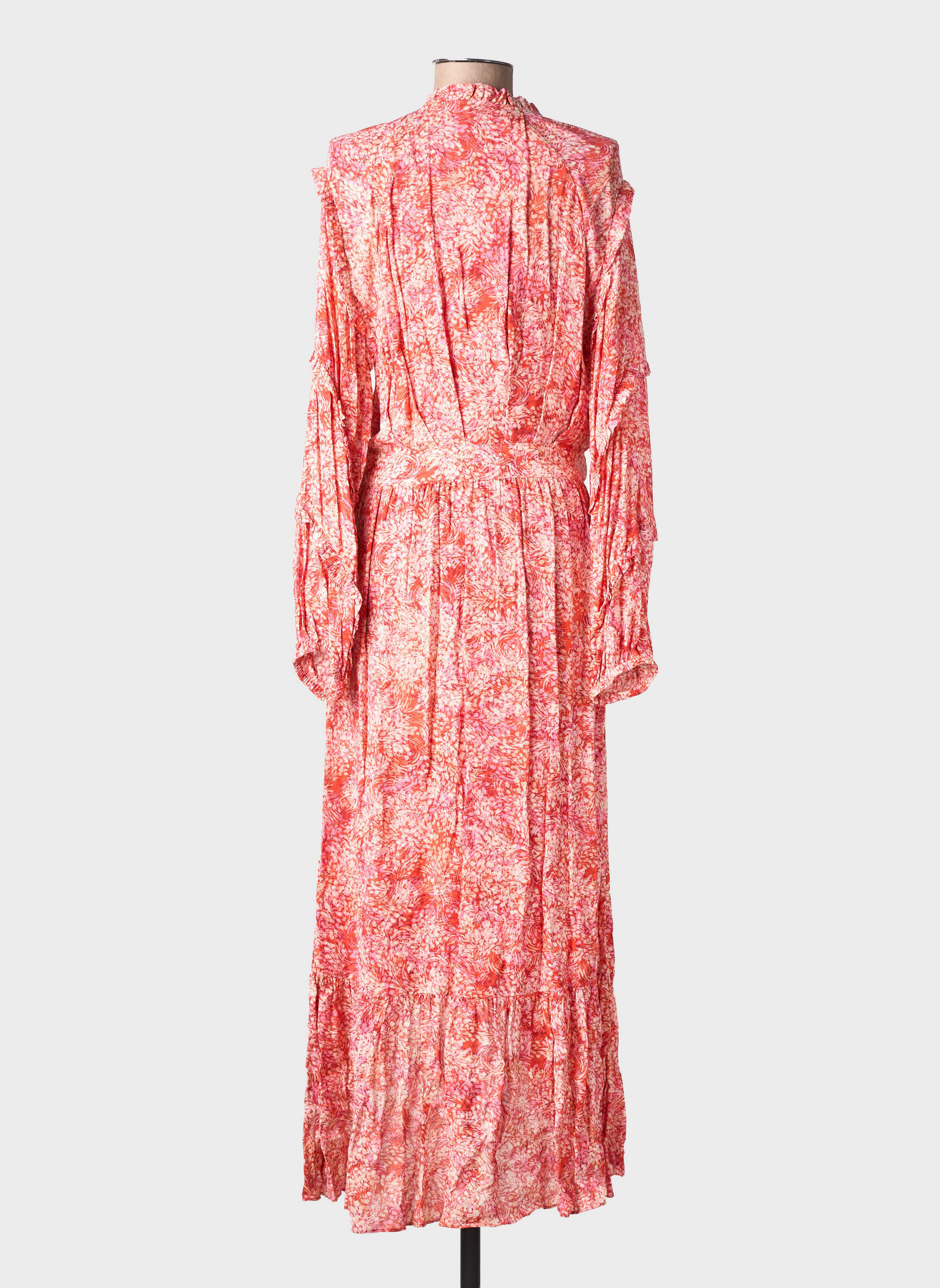 Rochie lungă imprimeu fantezie mâneci lungi portocalie SUNCOO femeie