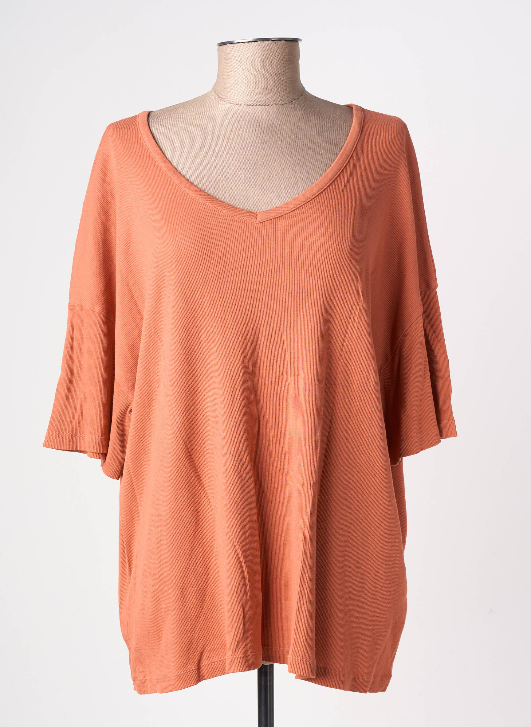 Tricou elasticitate mâneci scurte portocalie AMERICAN VINTAGE femeie