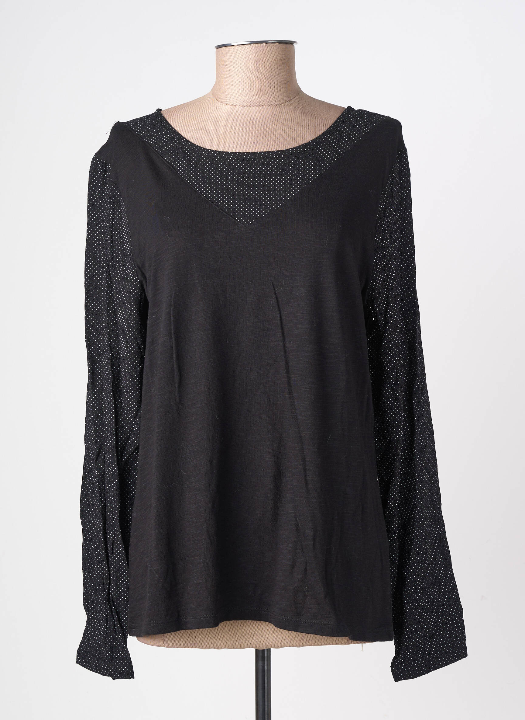 Top țesătură jersey mâneci lungi negru YERSE femeie