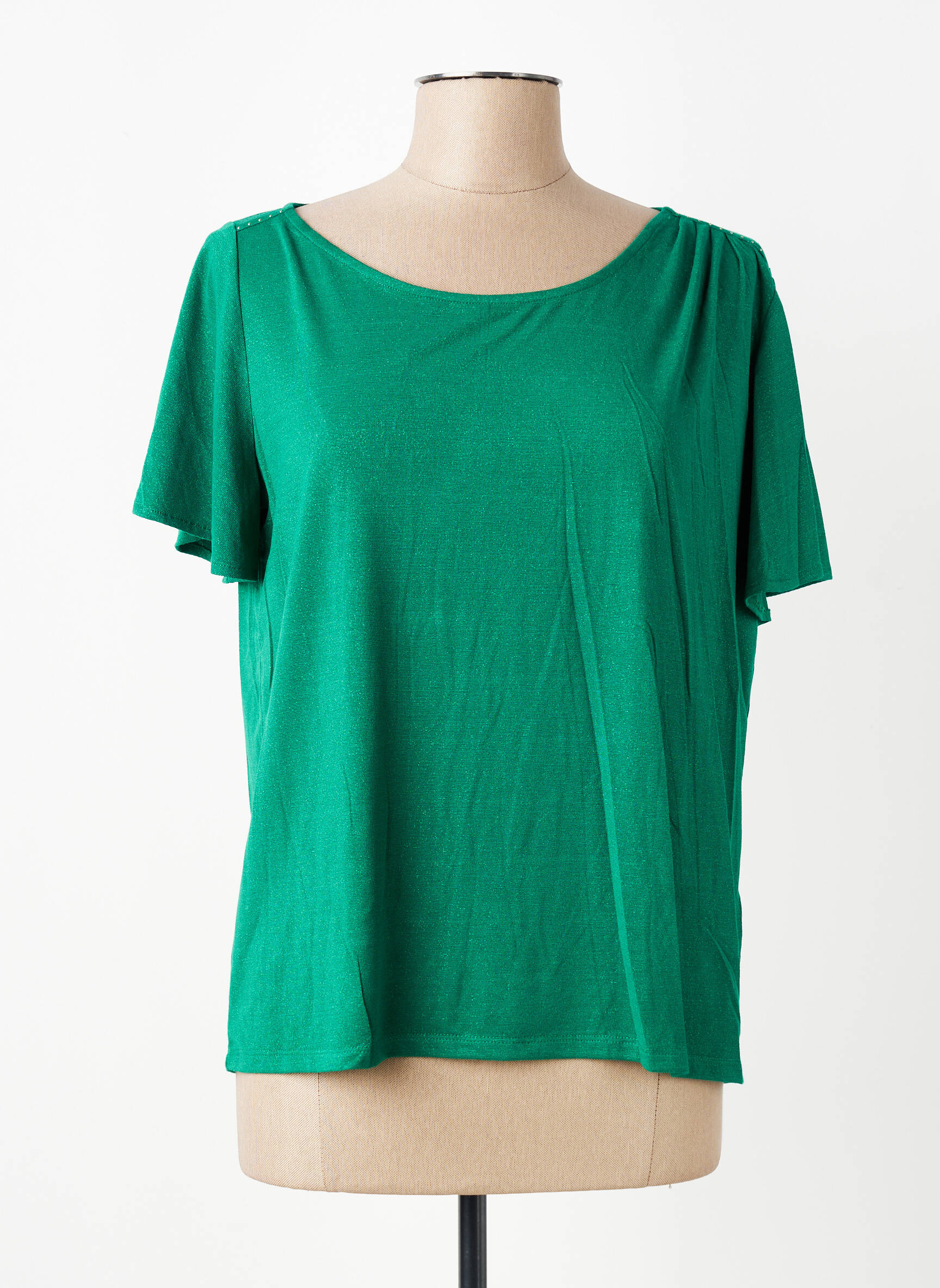 Top elasticitate mâneci scurte verde LOLA ESPELETA femeie