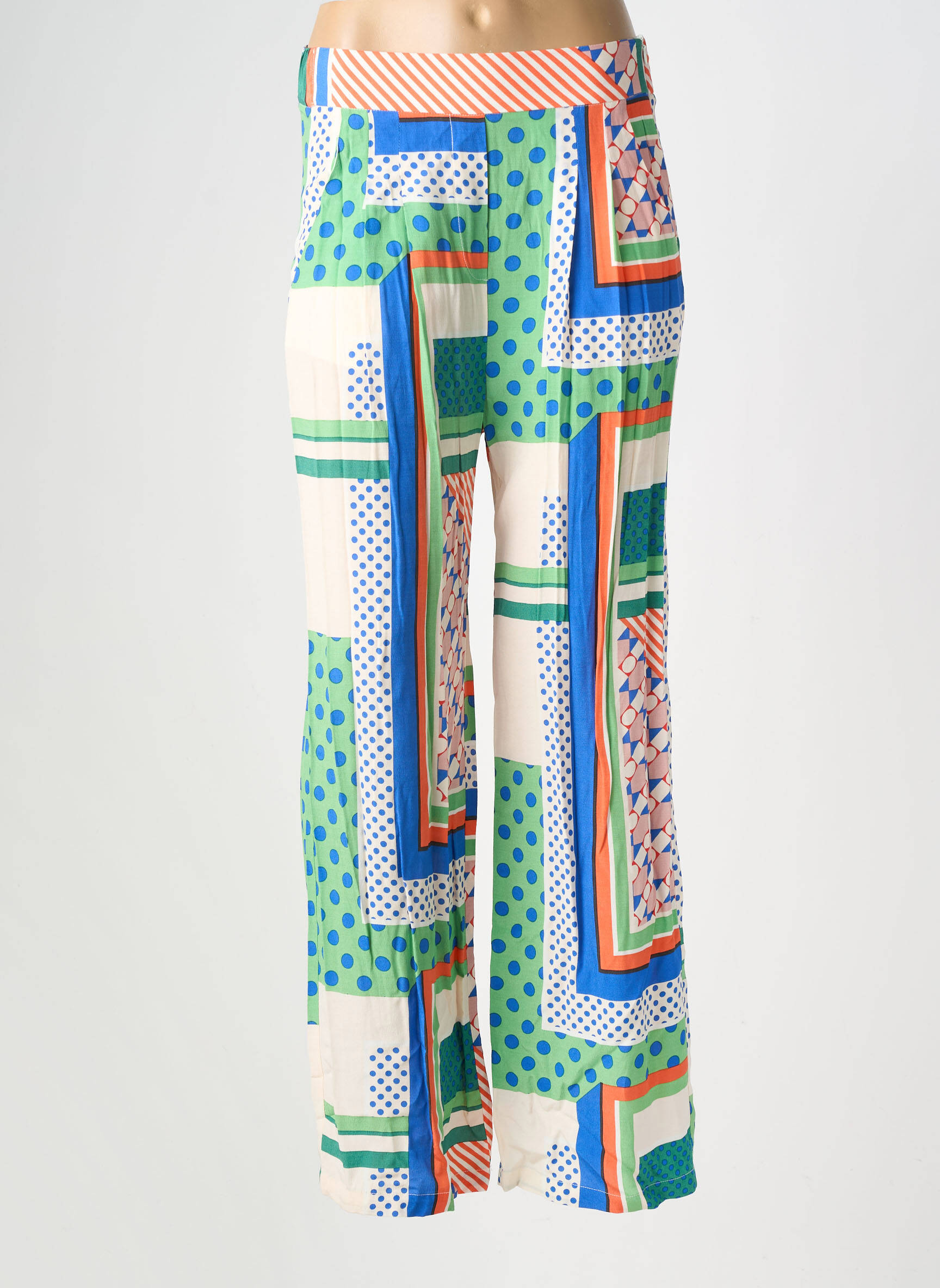 Pantalon drept țesătură crep mărime normală verde SUNCOO femeie