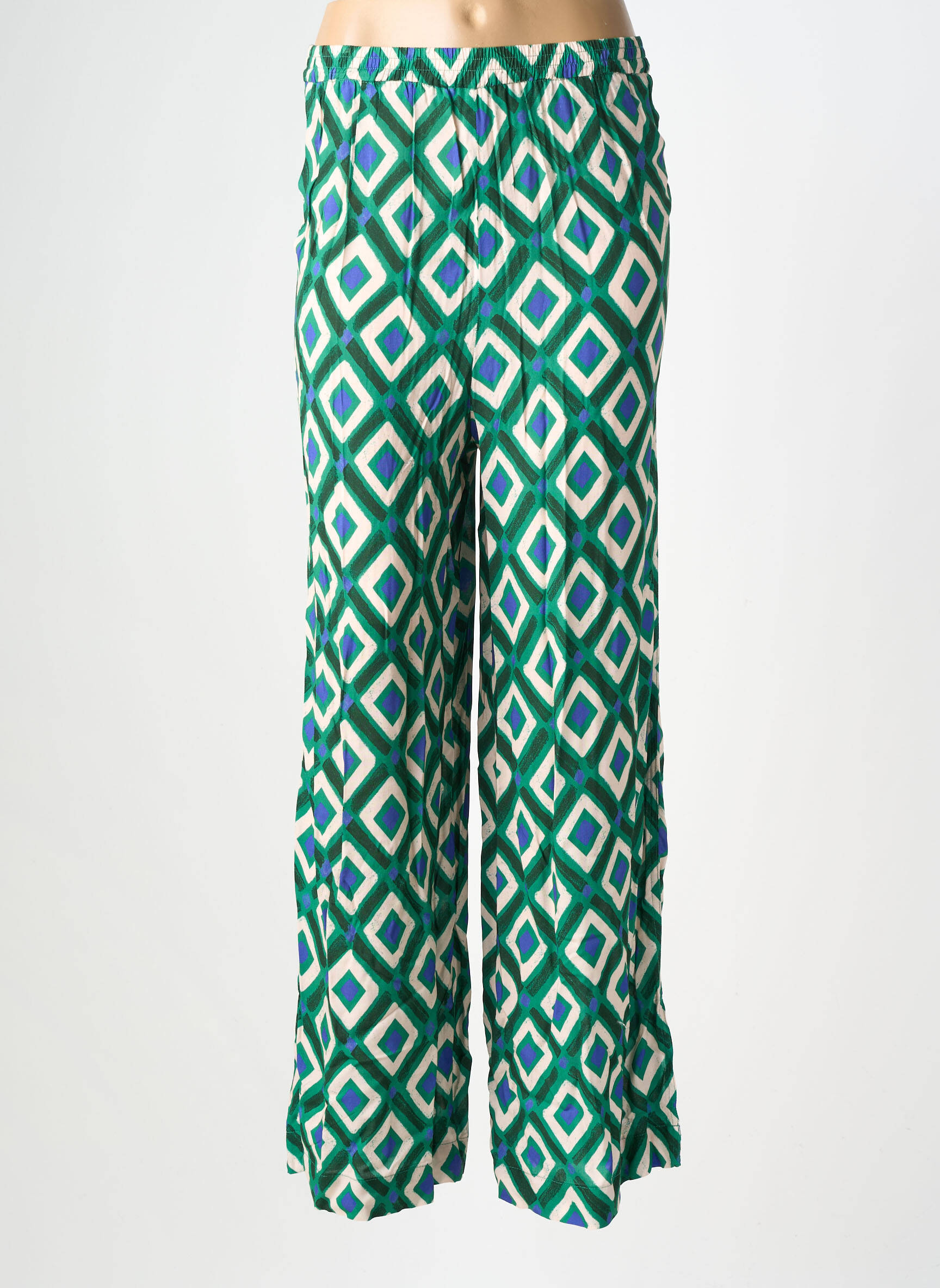Pantalon larg țesătură poplin mărime normală verde KANOPE femeie