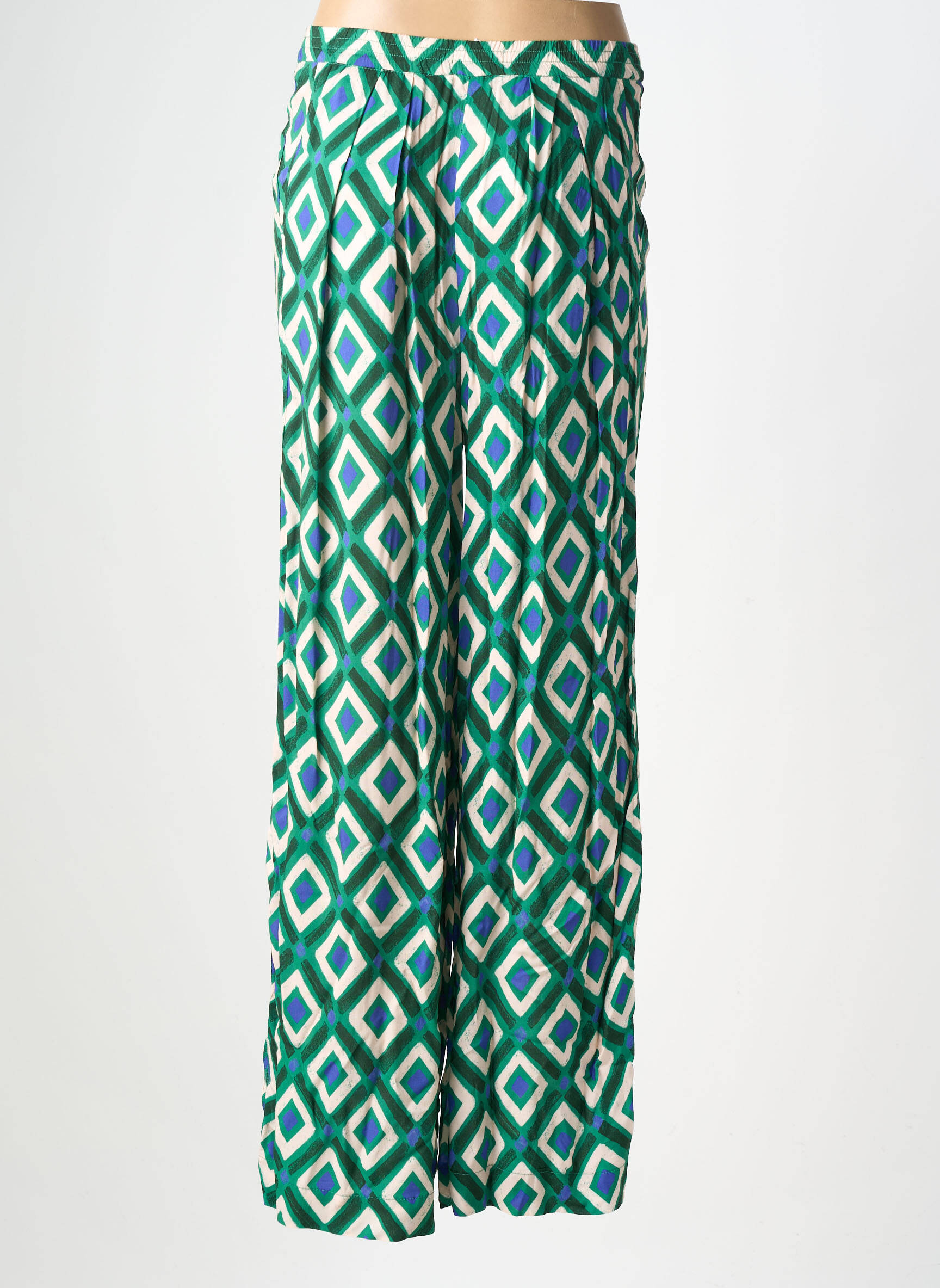 Pantalon larg țesătură poplin mărime normală verde KANOPE femeie