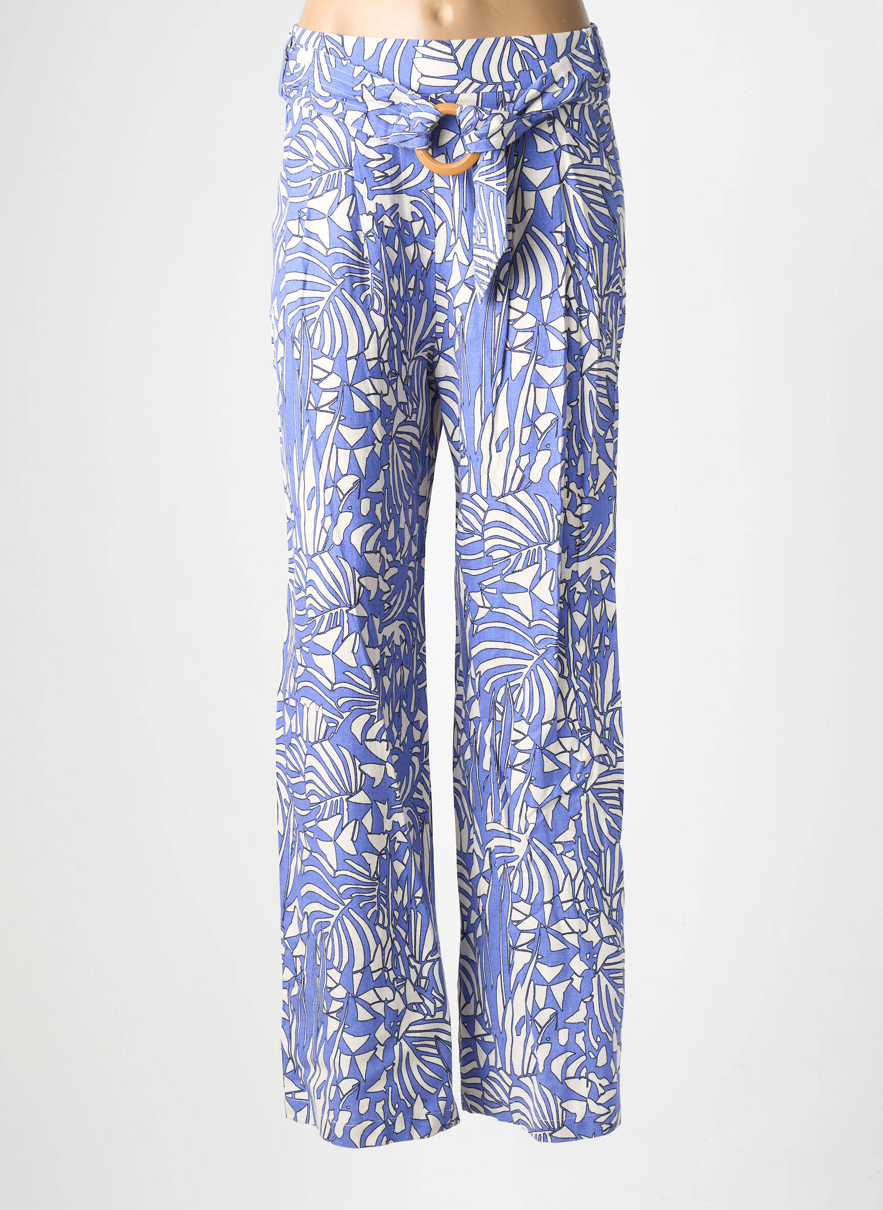 Pantalon larg închidere cu fermoar lateral talie înaltă albastru SUNCOO femeie