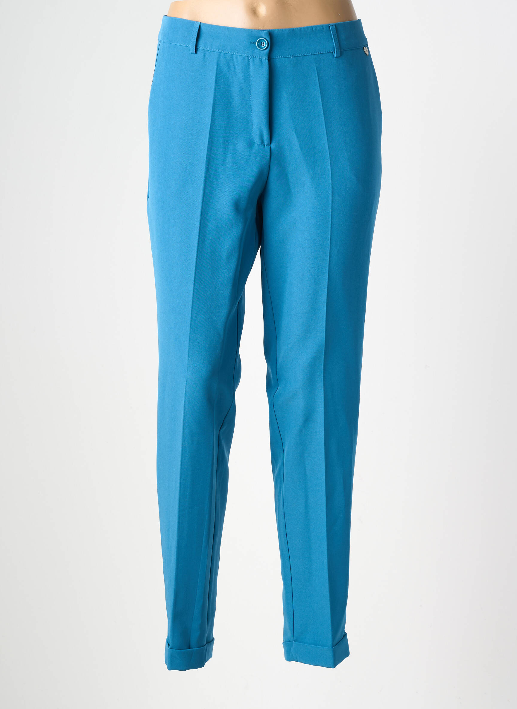 Pantalon drept țesătură poplin mărime normală albastru AMELIE & AMELIE femeie