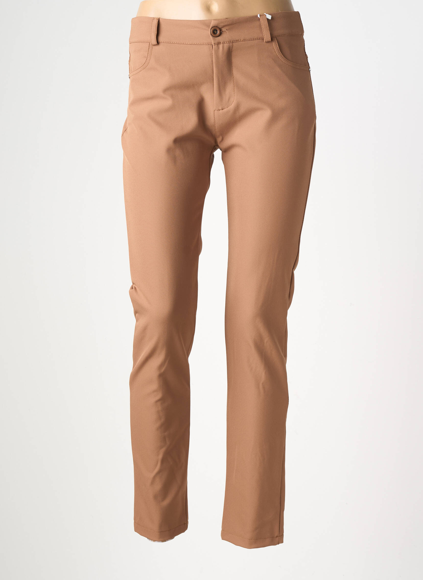 Pantalon slim țesătură poplin mărime normală maro RINASCIMENTO femeie