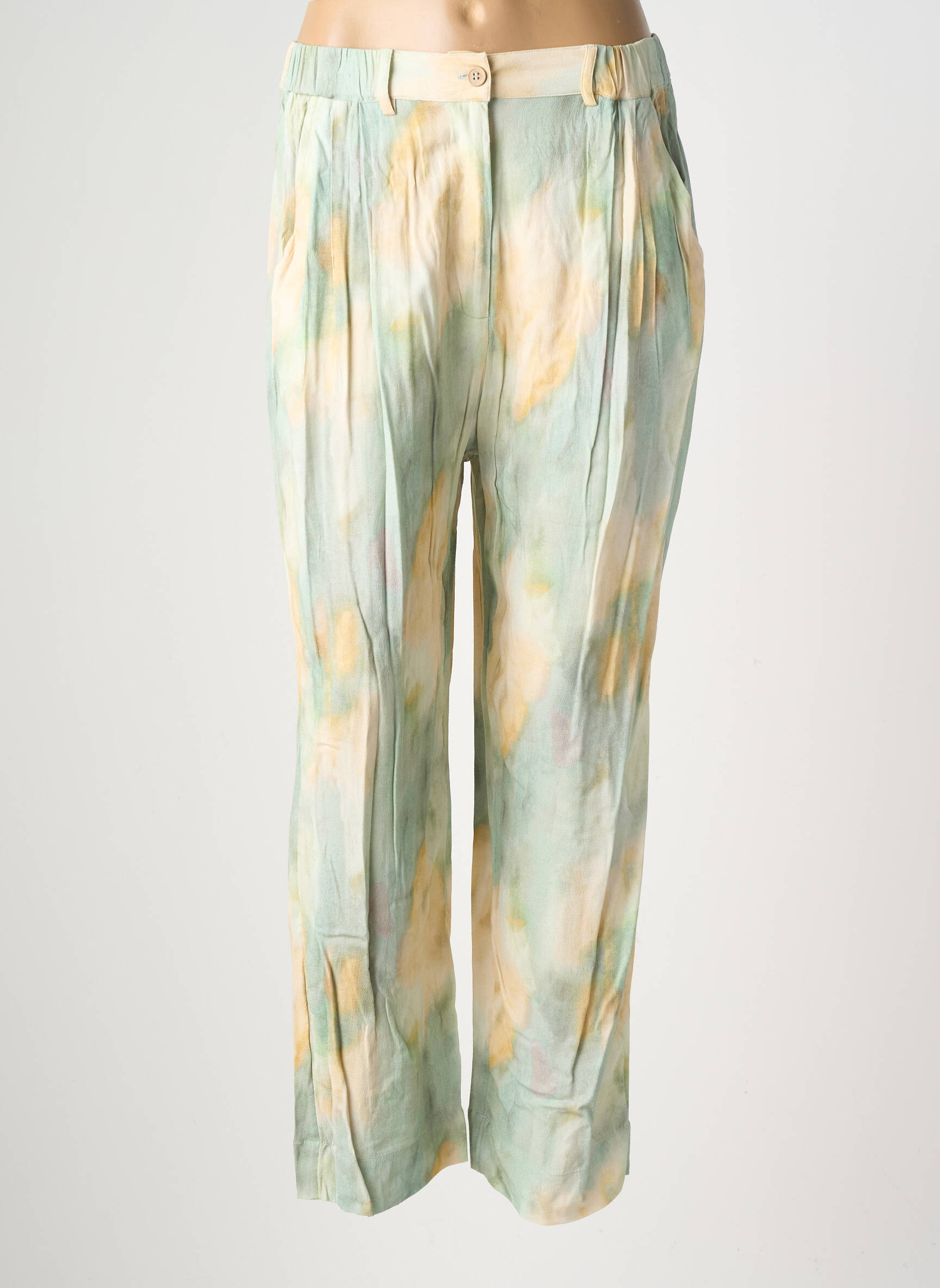 Pantalon drept țesătură crep mărime normală verde INDI & COLD femeie