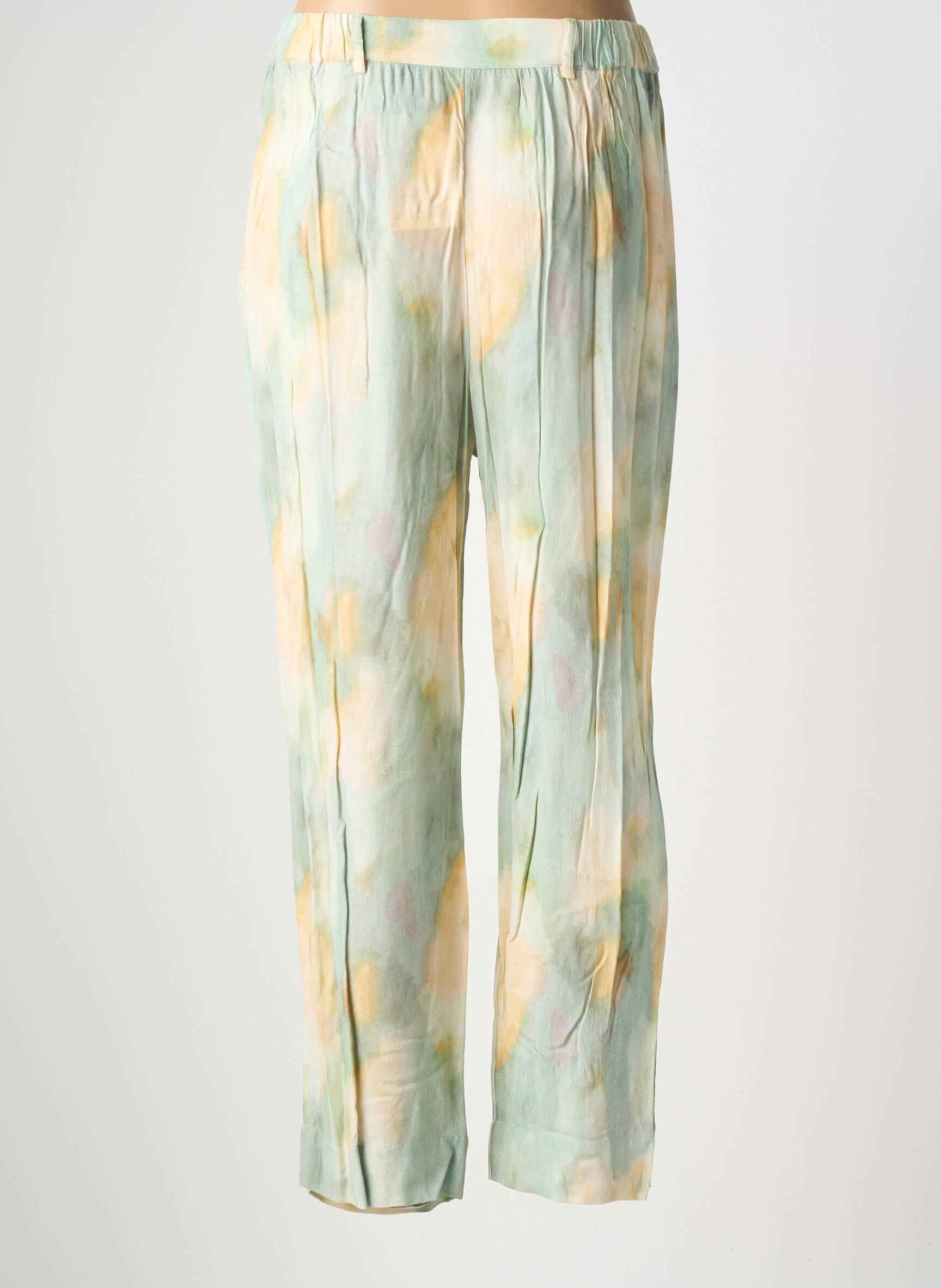Pantalon drept țesătură crep mărime normală verde INDI & COLD femeie
