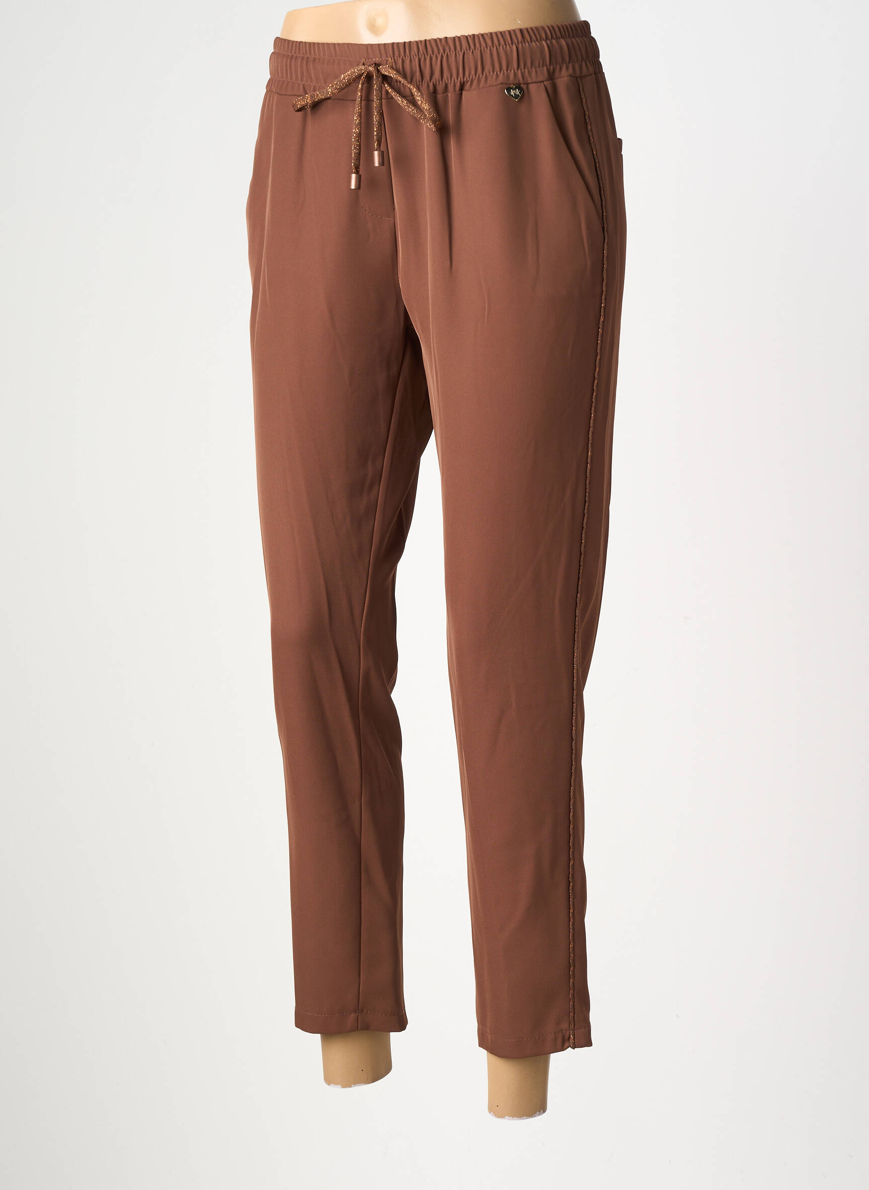 Pantalon 7/8 talie elastică mărime normală maro AMELIE & AMELIE femeie