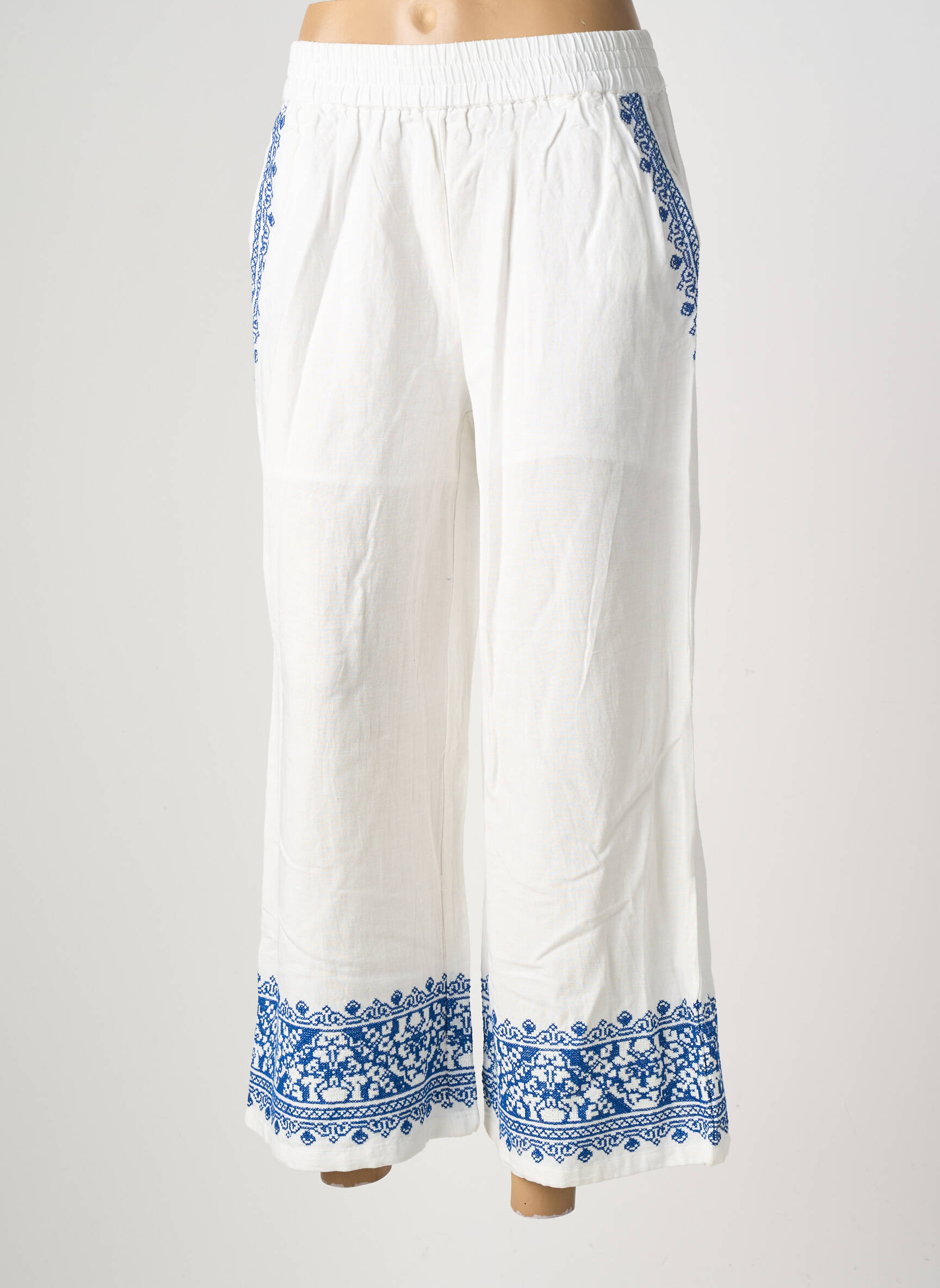 Pantalon larg țesătură crep mărime normală alb IMAGINE femeie