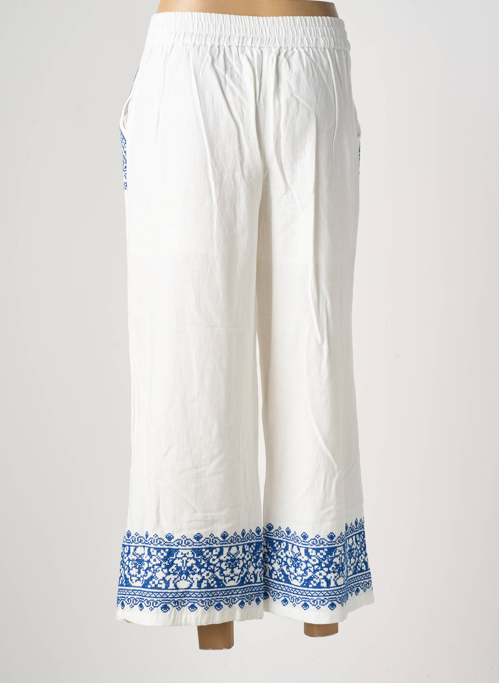 Pantalon larg țesătură crep mărime normală alb IMAGINE femeie