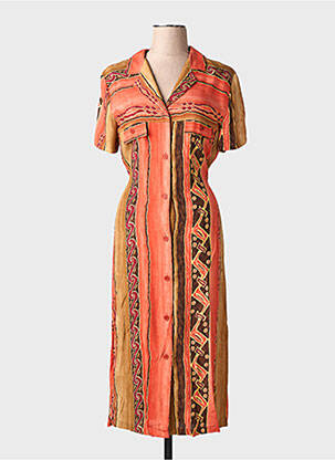 Rochie midi imprimeu fantezie mâneci scurte portocalie ATLANTA femeie