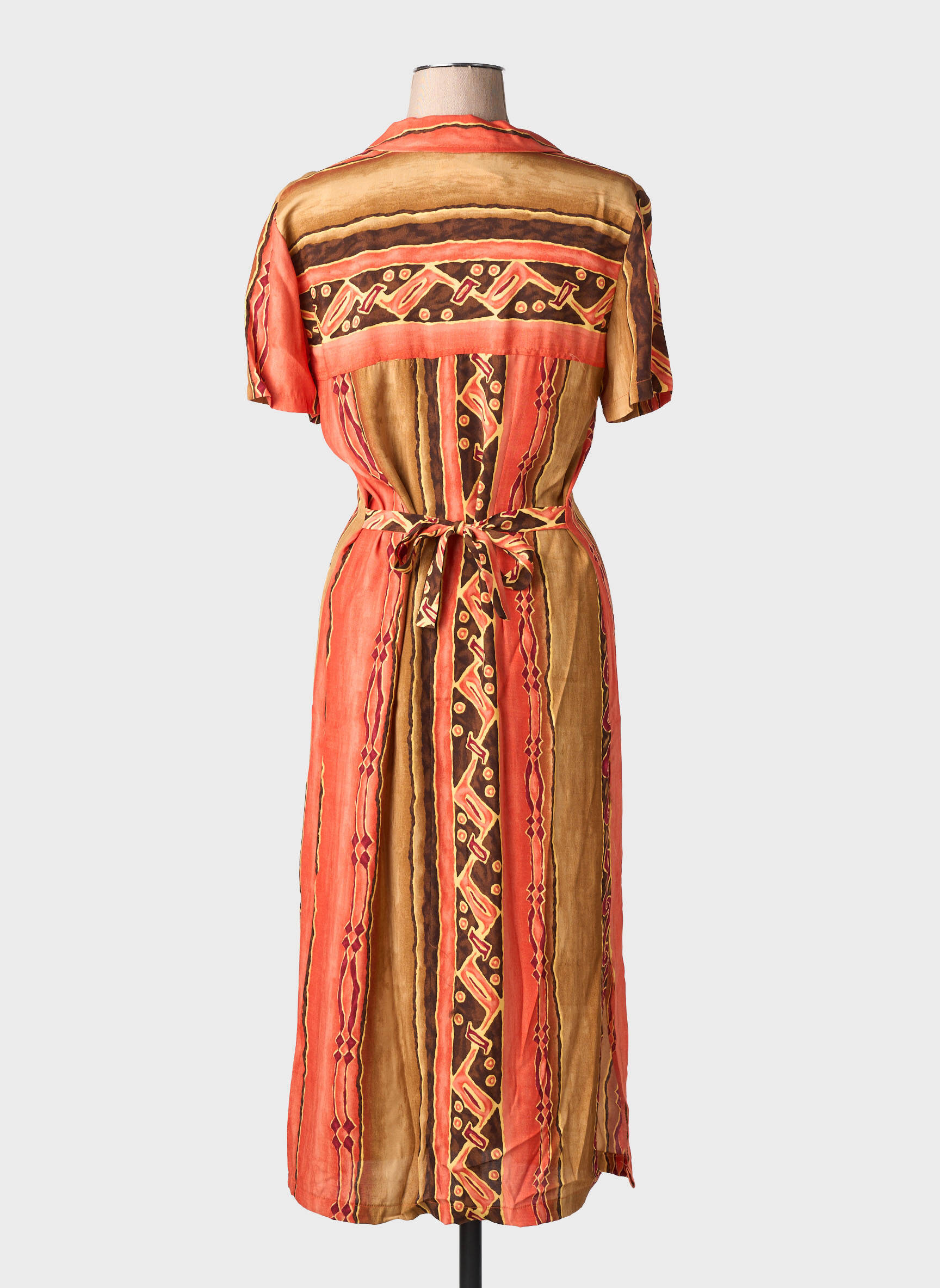 Rochie midi imprimeu fantezie mâneci scurte portocalie ATLANTA femeie