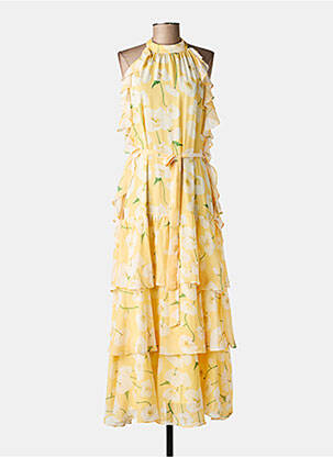 Rochie lungă imprimeu floral fără mâneci galben DE ROYAL femeie