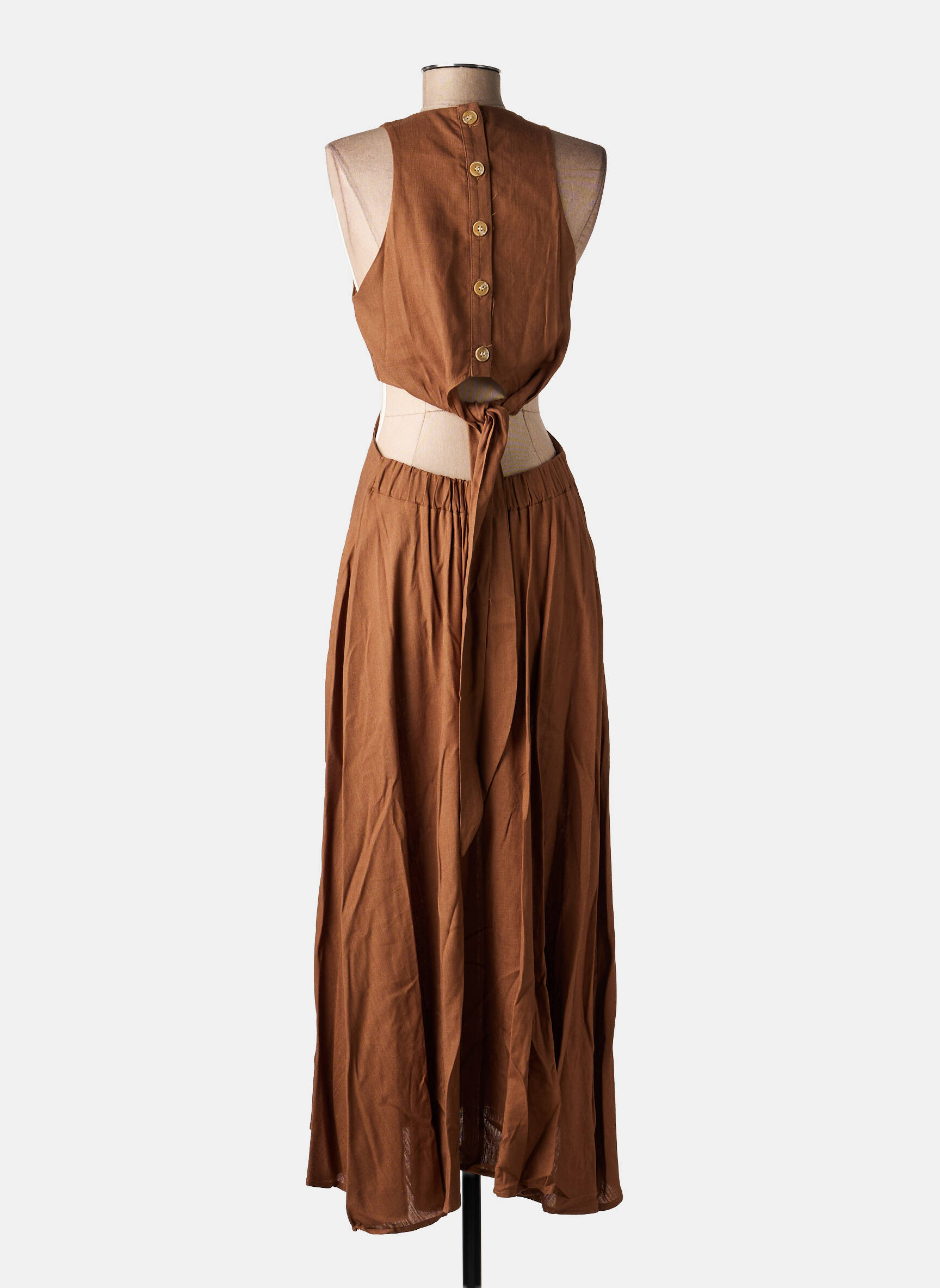 Rochie lungă fără mâneci fără mâneci maro LUMINA femeie