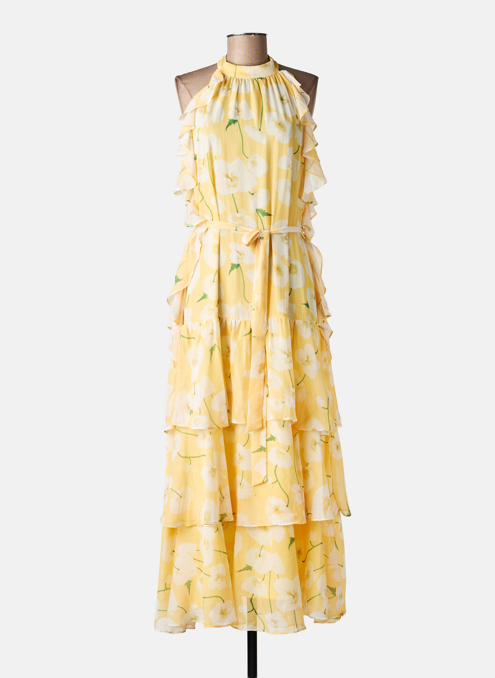 Rochie lungă imprimeu floral fără mâneci galben DE ROYAL femeie