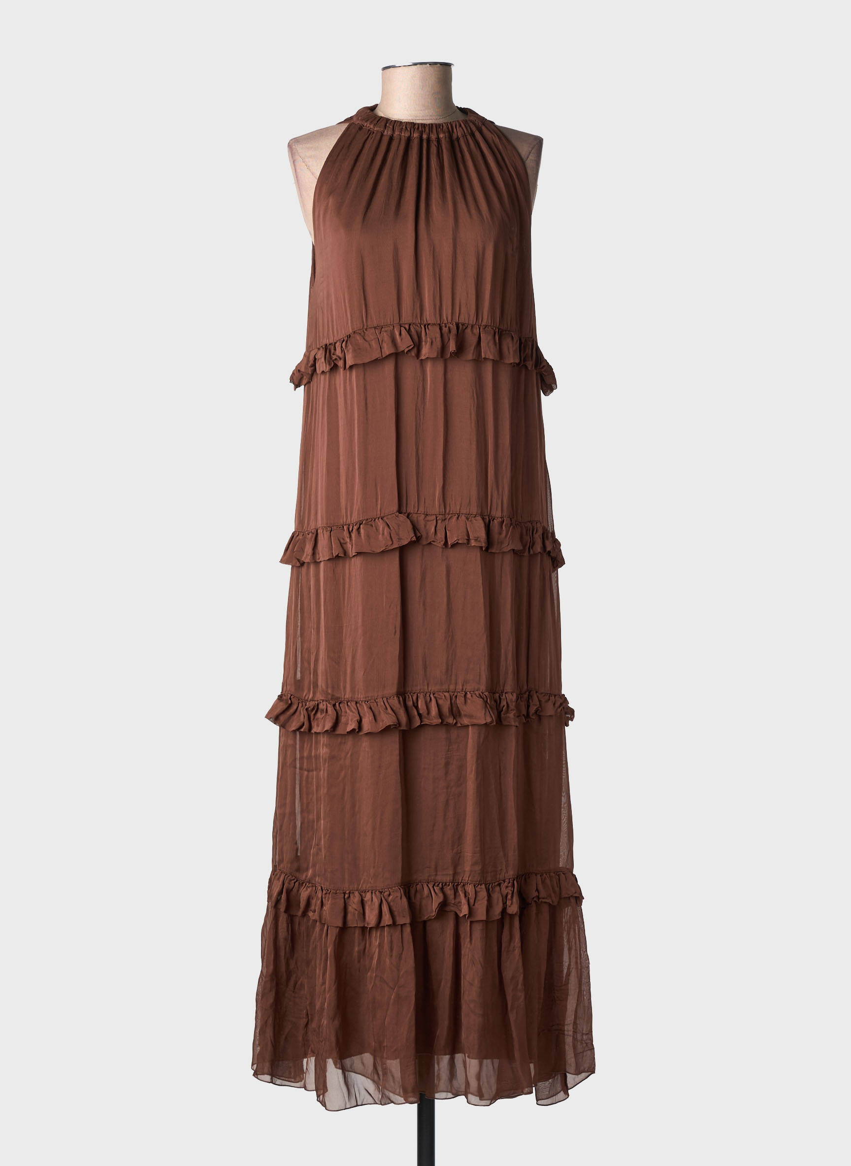 Rochie lungă fără mâneci fără mâneci maro KING KONG femeie