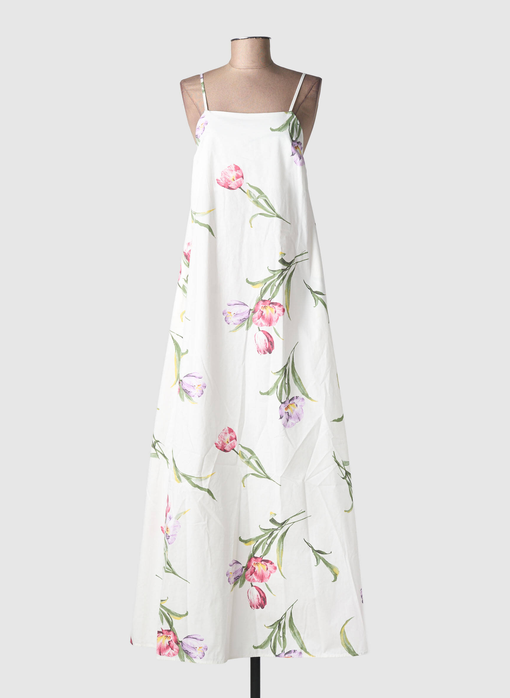 Rochie lungă imprimeu floral bretele subțiri bej LUMINA femeie