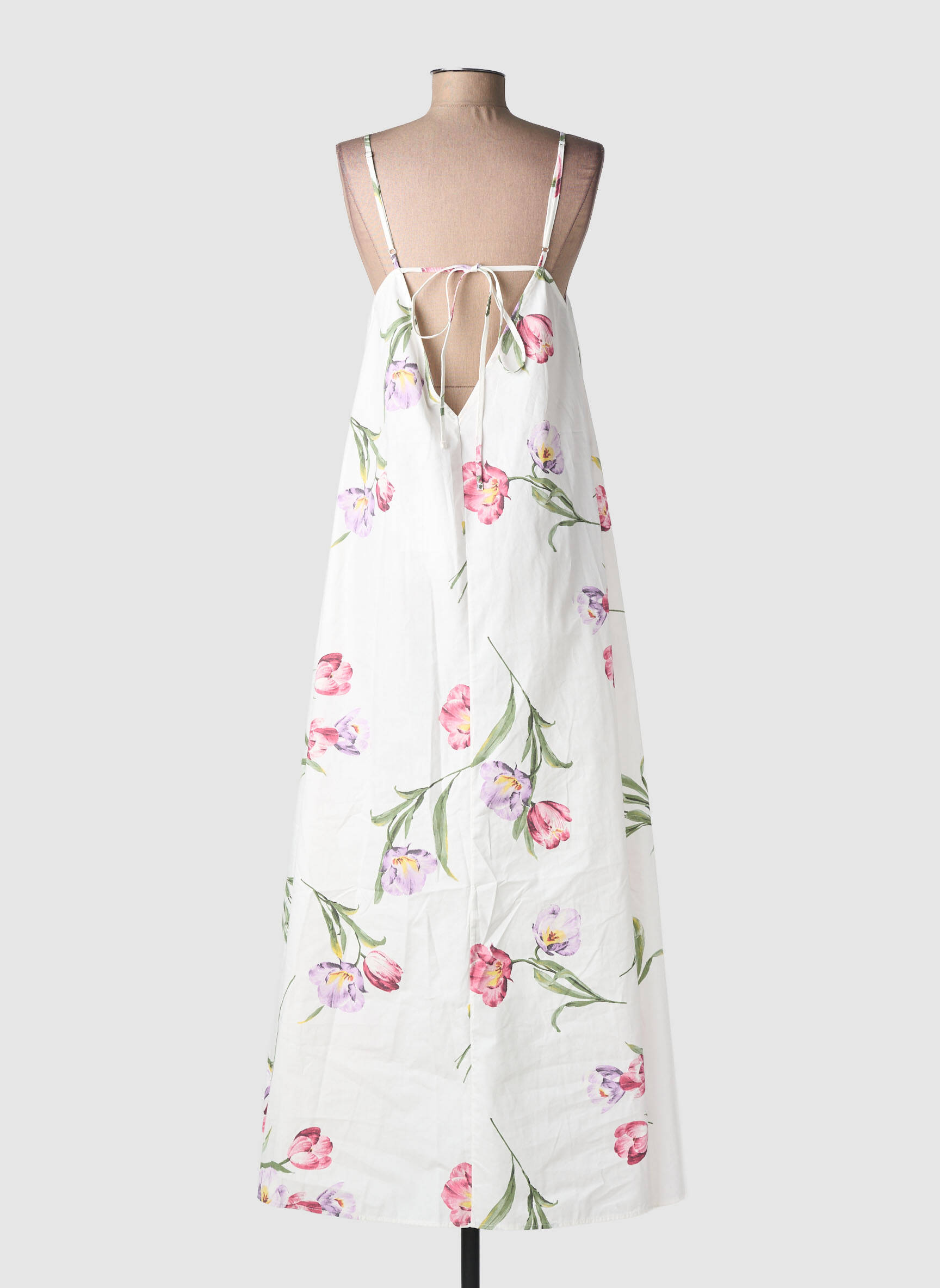 Rochie lungă imprimeu floral bretele subțiri bej LUMINA femeie
