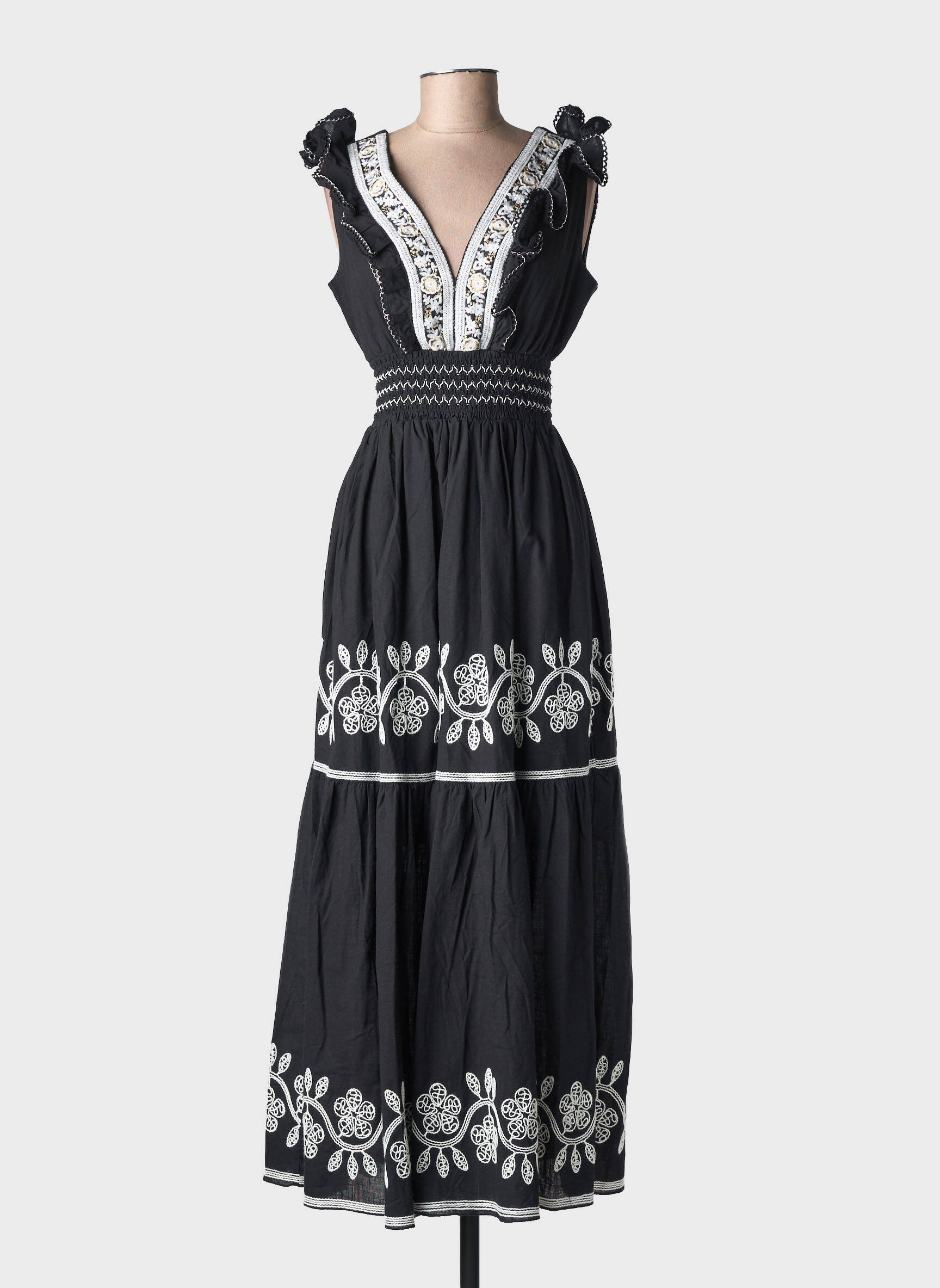 Rochie lungă mâneci scurte mâneci scurte negru ELPPIS femeie