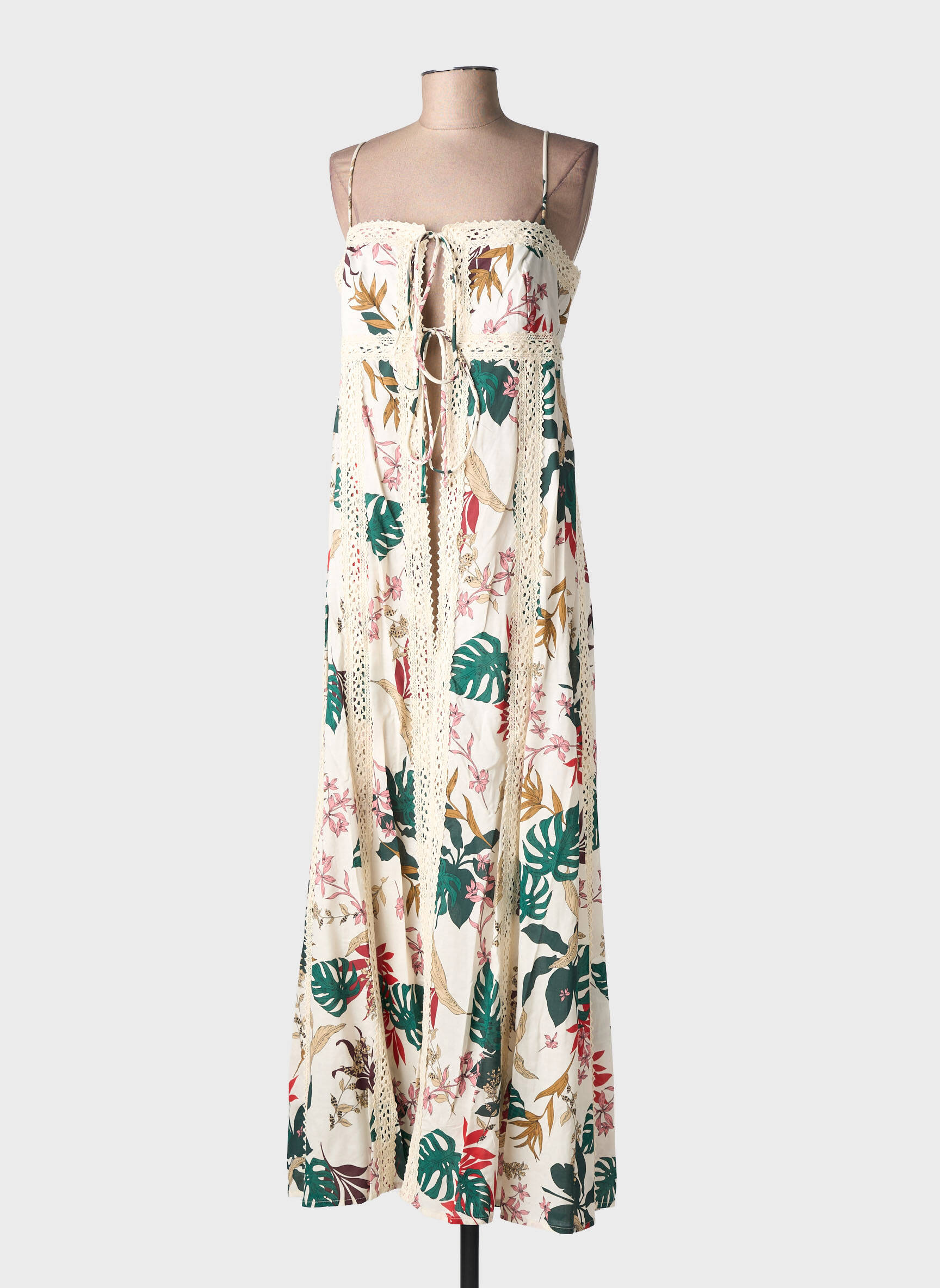 Rochie lungă imprimeu floral bretele subțiri bej LUMINA femeie