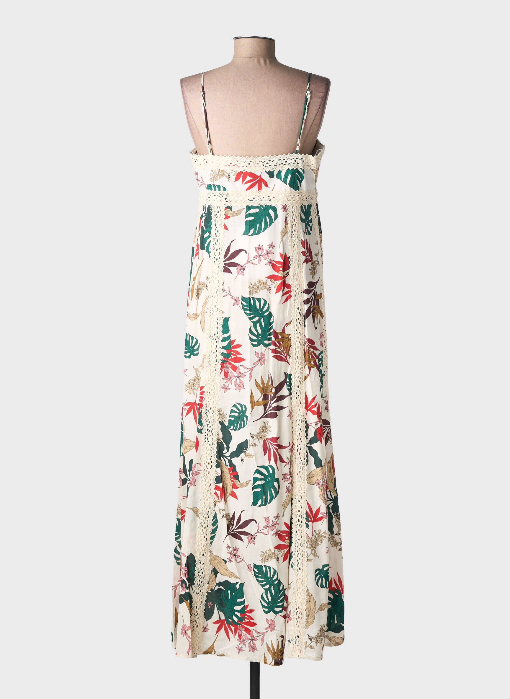 Rochie lungă imprimeu floral bretele subțiri bej LUMINA femeie