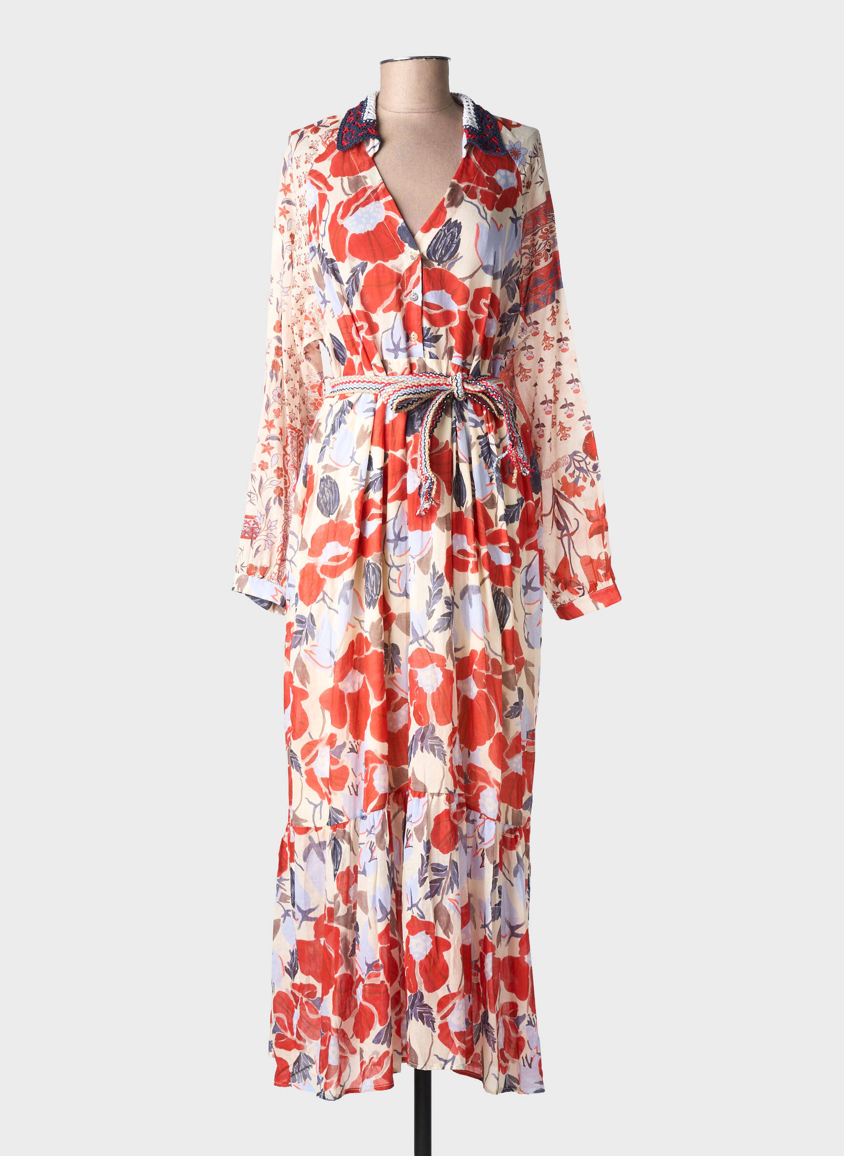 Rochie lungă mâneci lungi mâneci lungi roșu ALTAMIRA femeie